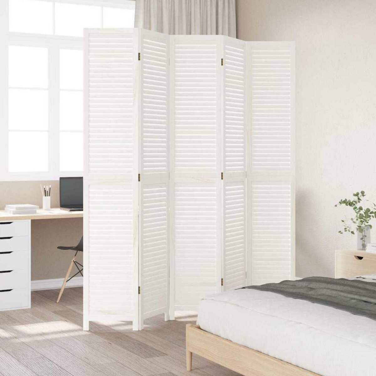 VIDAXL Cloison de separation 5 panneaux blanc bois de paulownia massif