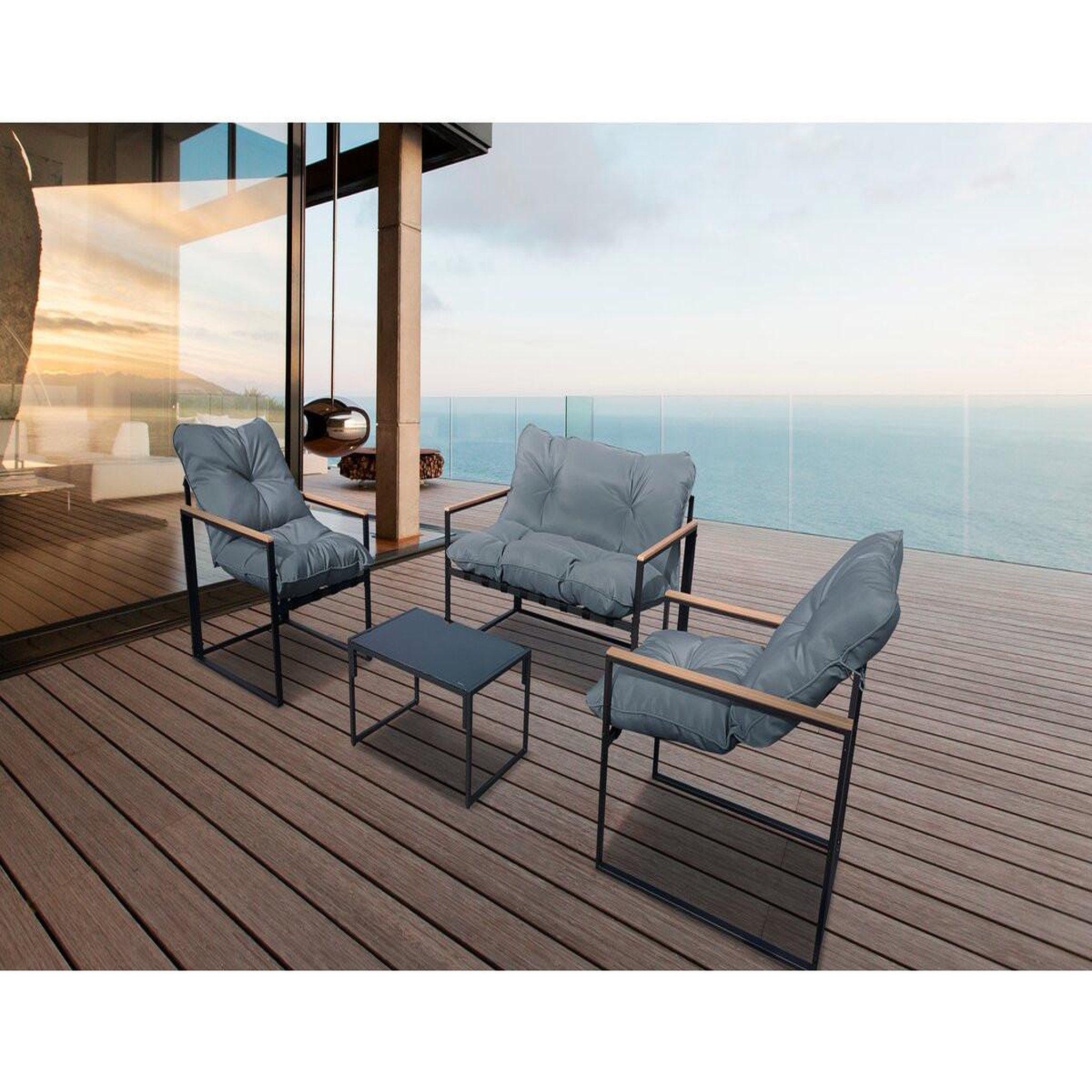 Voir la diapositive 2 : Habitat et Jardin Salon de jardin  jules  - 4 places - gris/noir