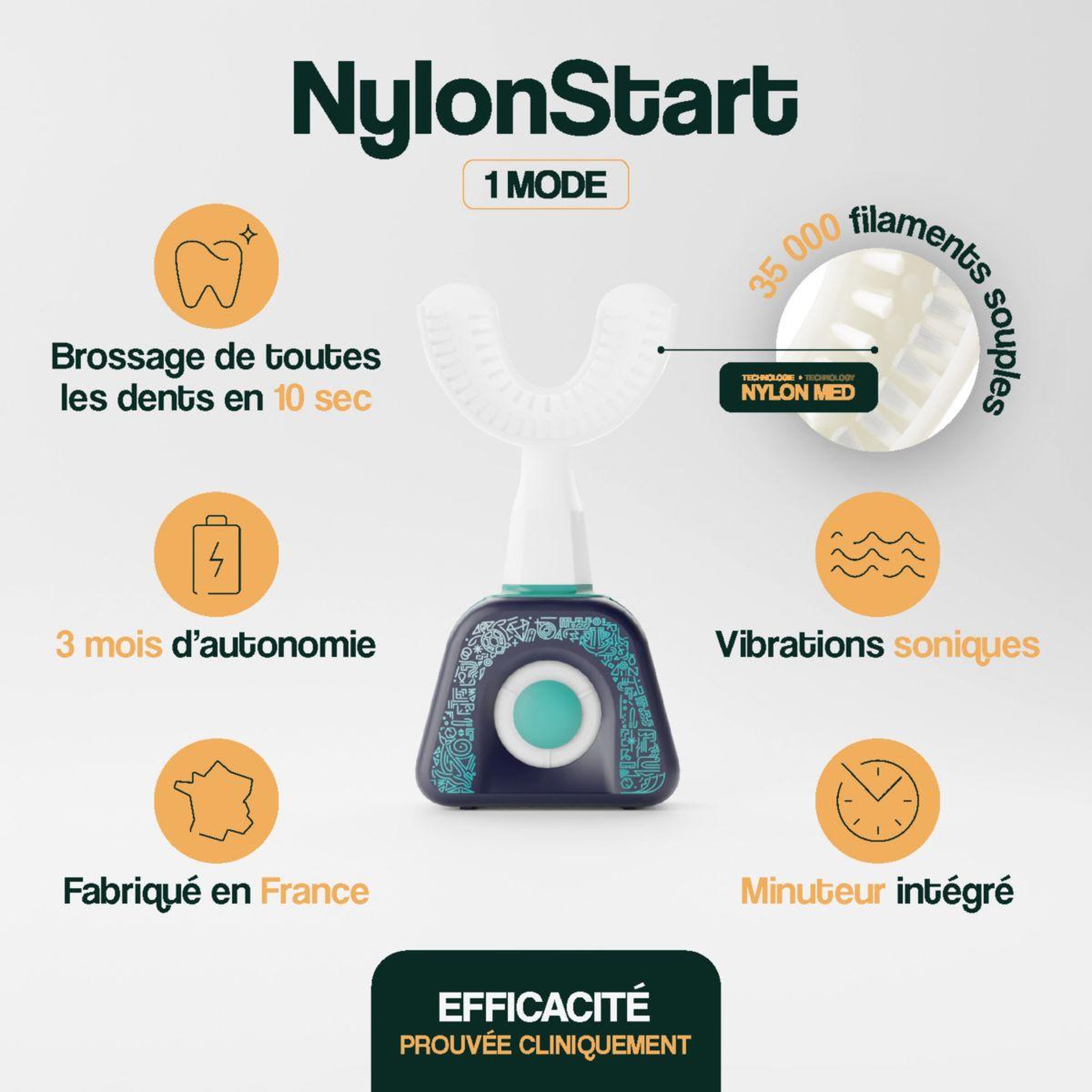 Voir la diapositive 5 : YBRUSH Brosse à dents électrique NylonStart Kids pour enfants