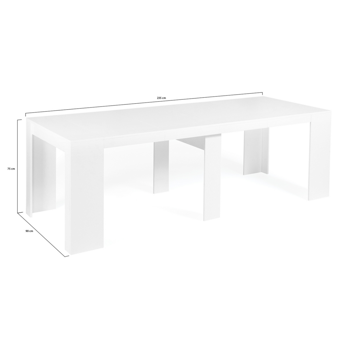 ID MARKET Table console extensible ORLANDO 10 personnes 235 cm bois blanc