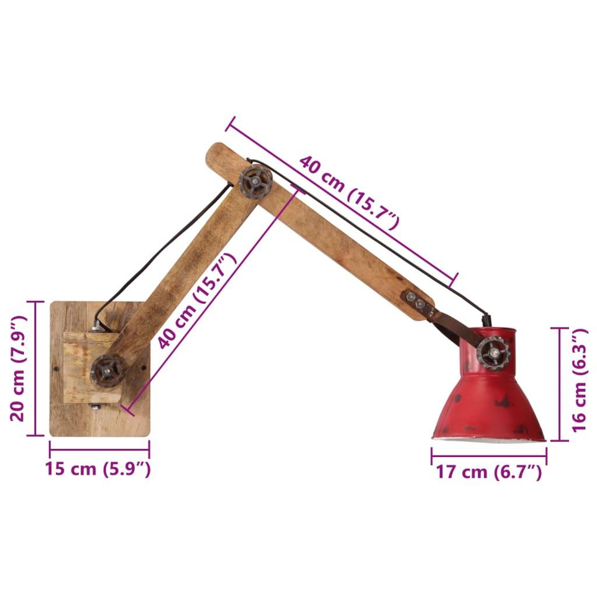 Voir la diapositive 6 : VIDAXL Lampe murale 25 W rouge delave 96x15x20 cm E27