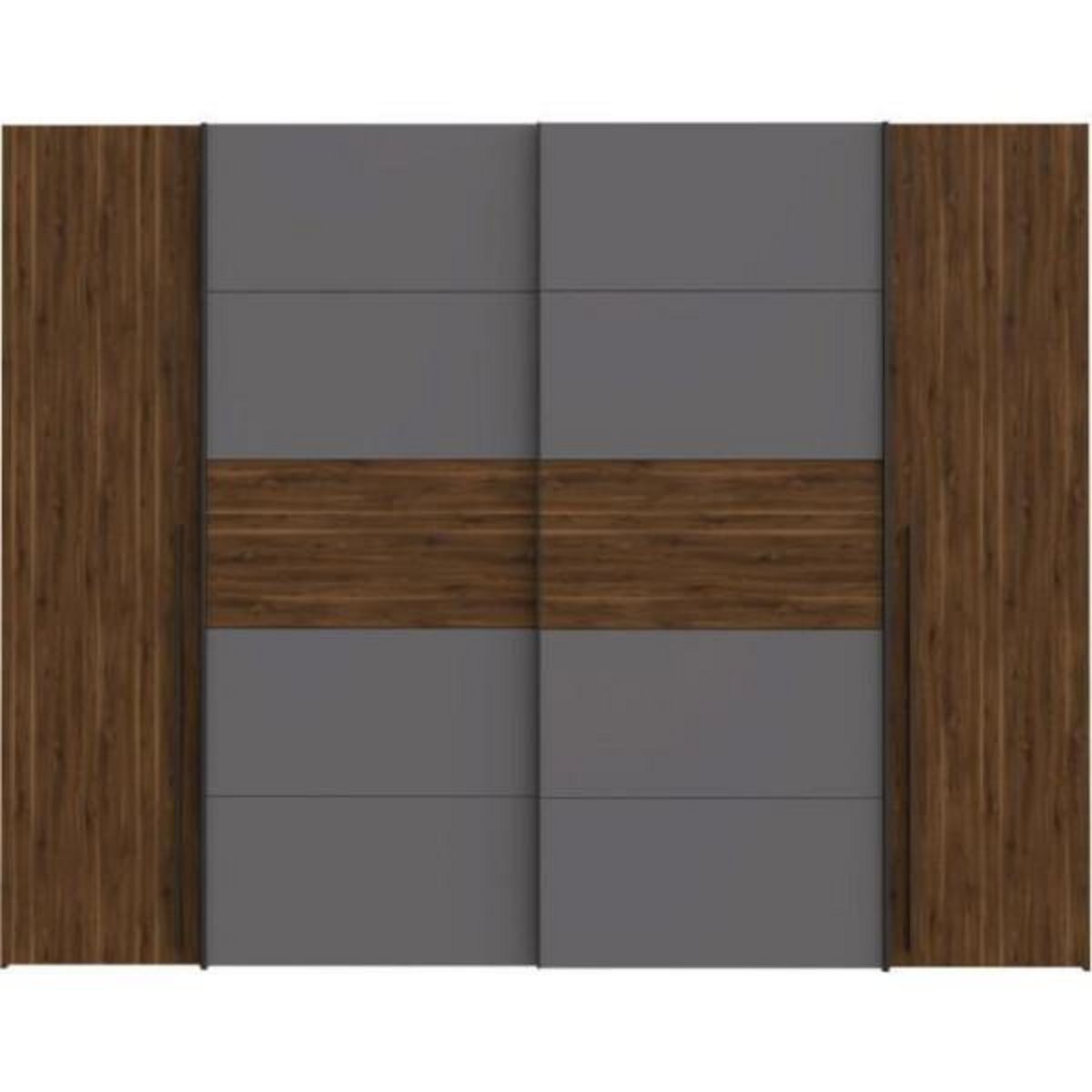 MARKET24 Armoire NARAGO - Décor Noyer Bakersfield et gris - 2 portes coulissantes + 2 portes battantes - L270 x P61 x H210 cm