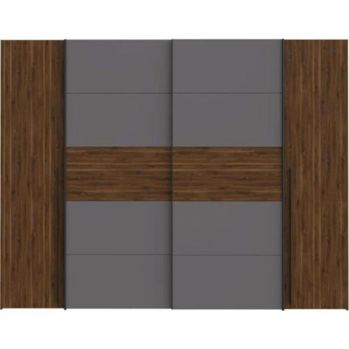 MARKET24 Armoire NARAGO - Décor Noyer Bakersfield et gris - 2 portes coulissantes + 2 portes battantes - L270 x P61 x H210 cm