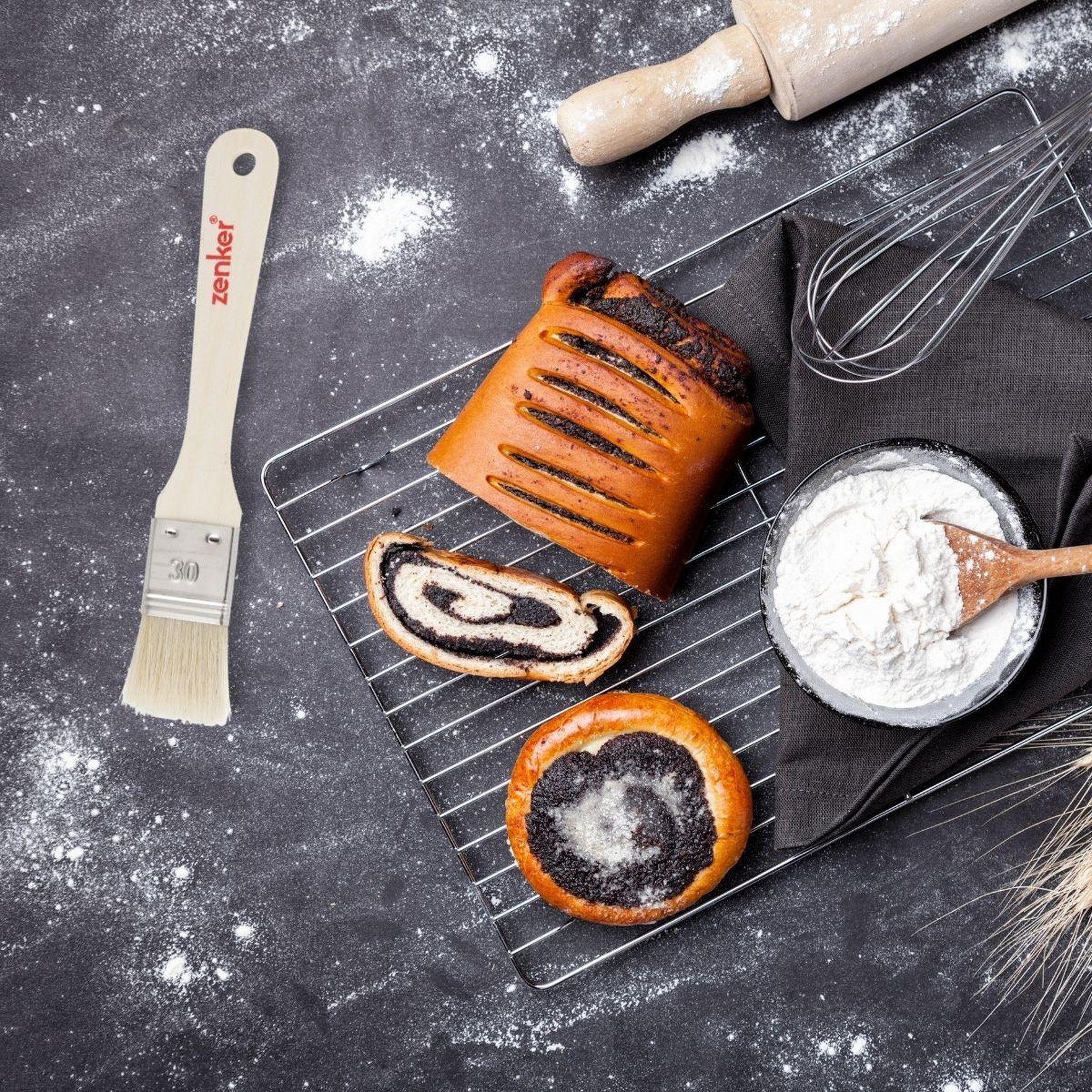 Voir la diapositive 2 : ZENKER Pinceau de cuisine et de pâtisserie 19 cm en poils naturels zenker