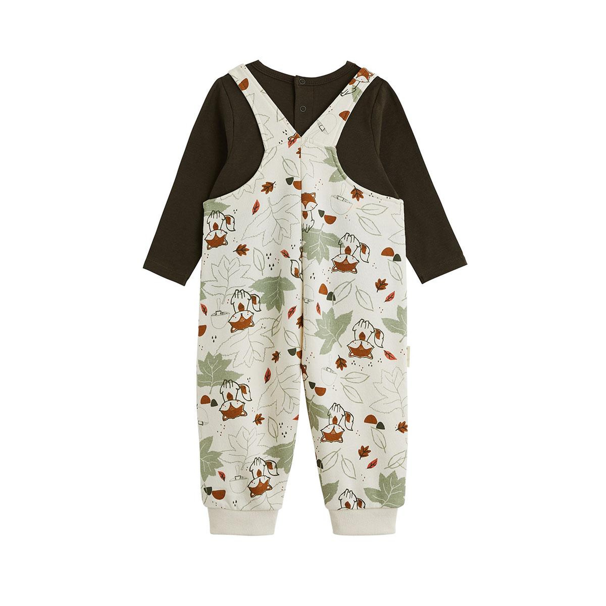 Voir la diapositive 2 : PETIT BEGUIN Ensemble salopette bébé en molleton et t-shirt ginkgo