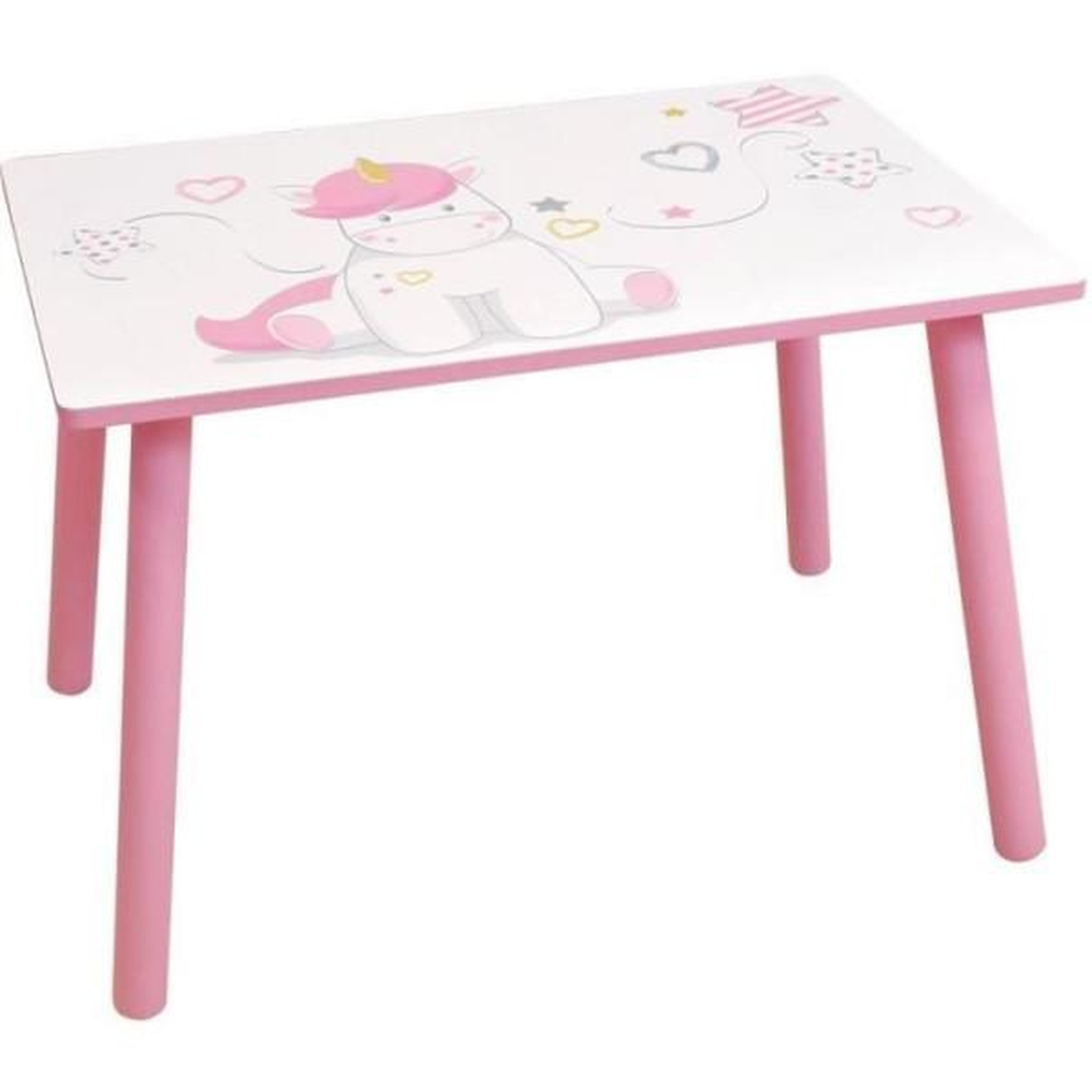 Voir la diapositive 2 : Fun House FUN HOUSE - Table licorne h 41,5 cm x l 61 cm x p 42 cm avec une chaise h 49,5 cm x l 31 cm x p 31,5 cm pour enfant