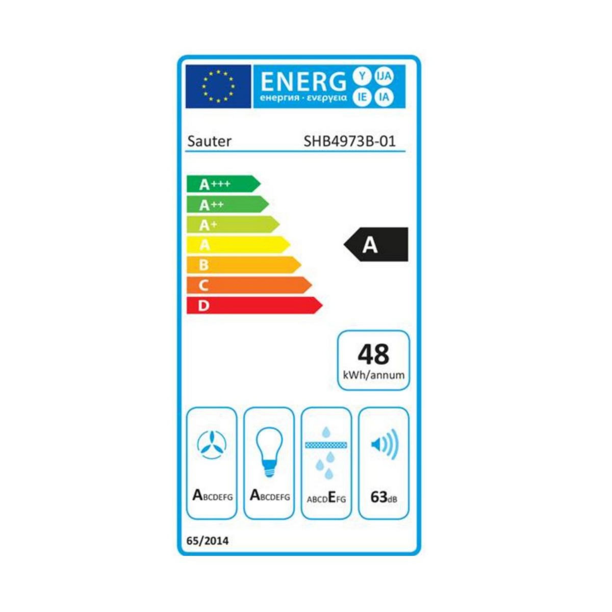 Sauter Hotte décorative murale 90cm 465m3/h noir - SHB4973B