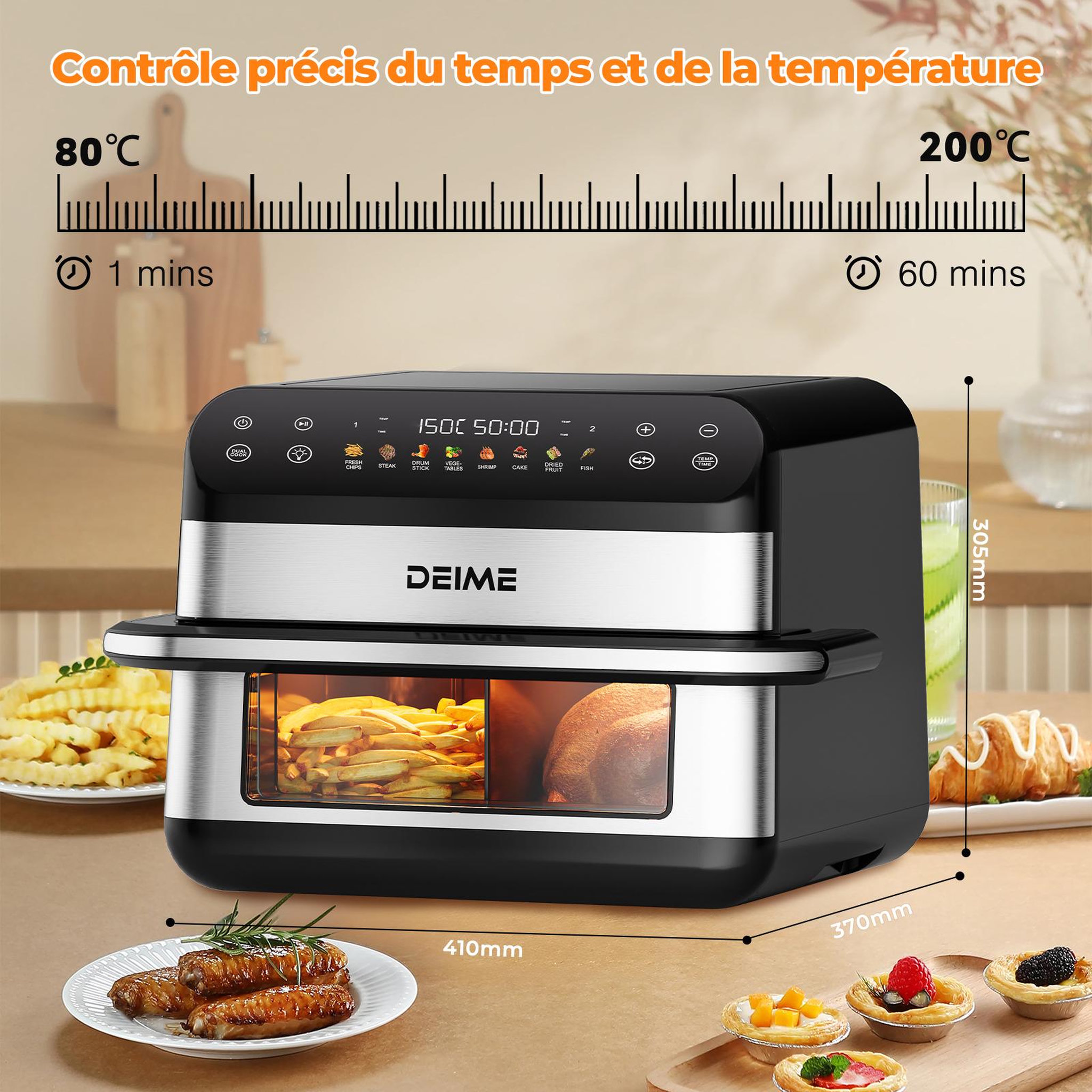 Voir la diapositive 3 : DEIME DEIME 10 l 2400 w double bac avec fenêtre de cuisson – inox