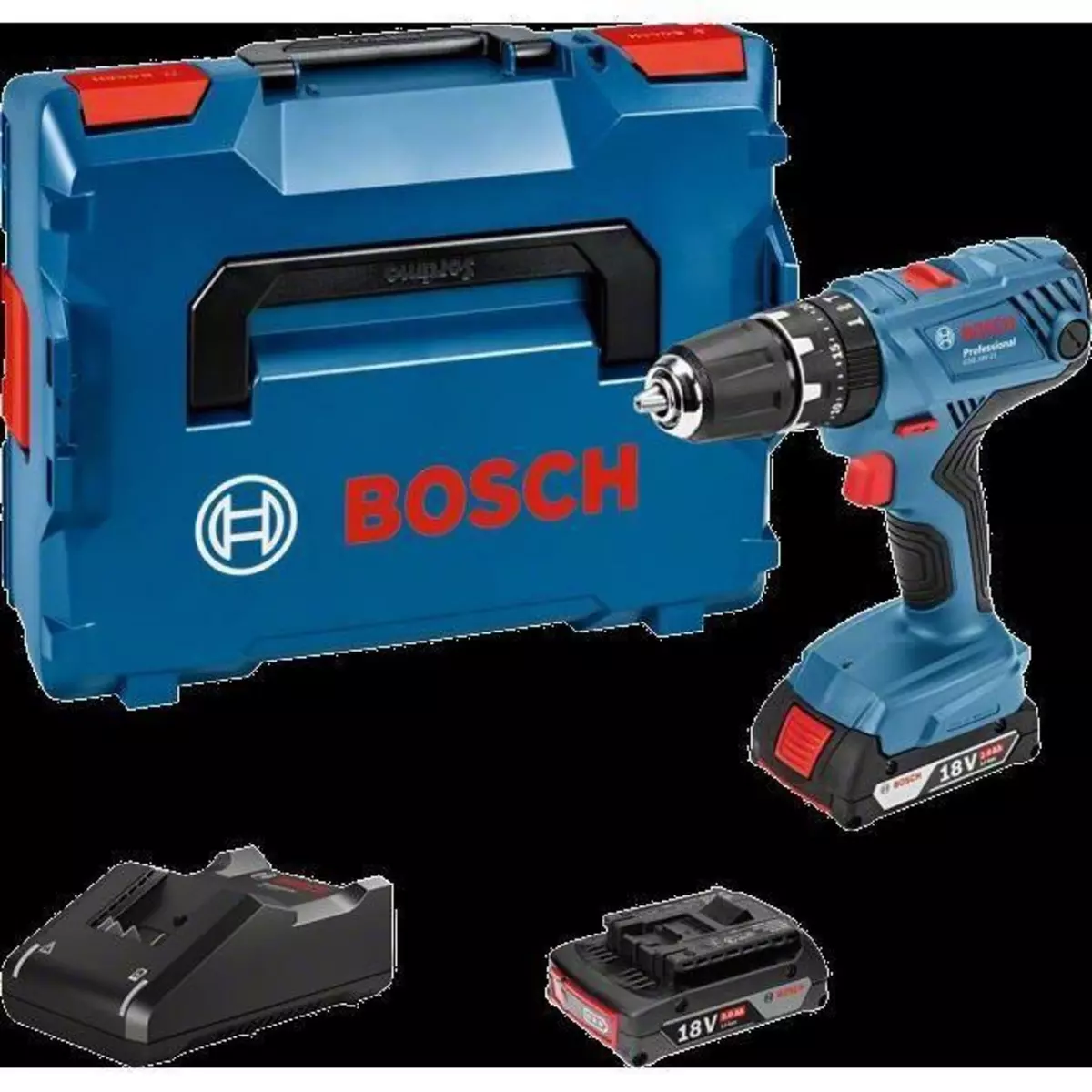 Perceuse-visseuse a percussion Bosch Professional GSB 18V-21 + 2 batteries 2,0Ah + LBOXX - 06019H1107