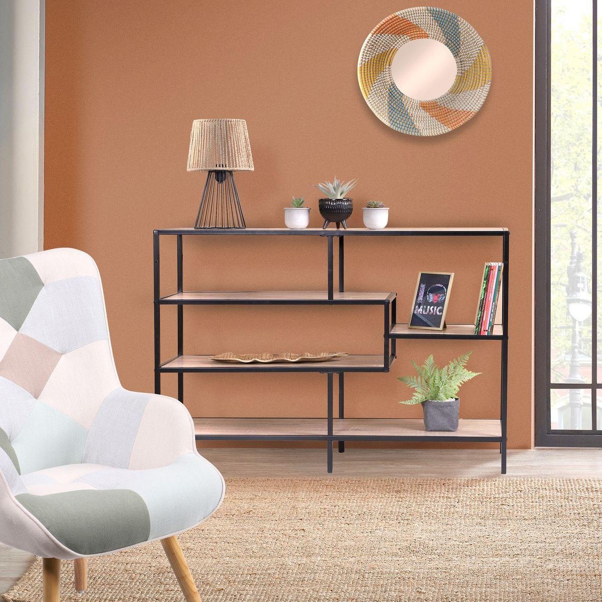 TOILINUX Bibliothèque Colorado 5 Etagères - Métal et Bois