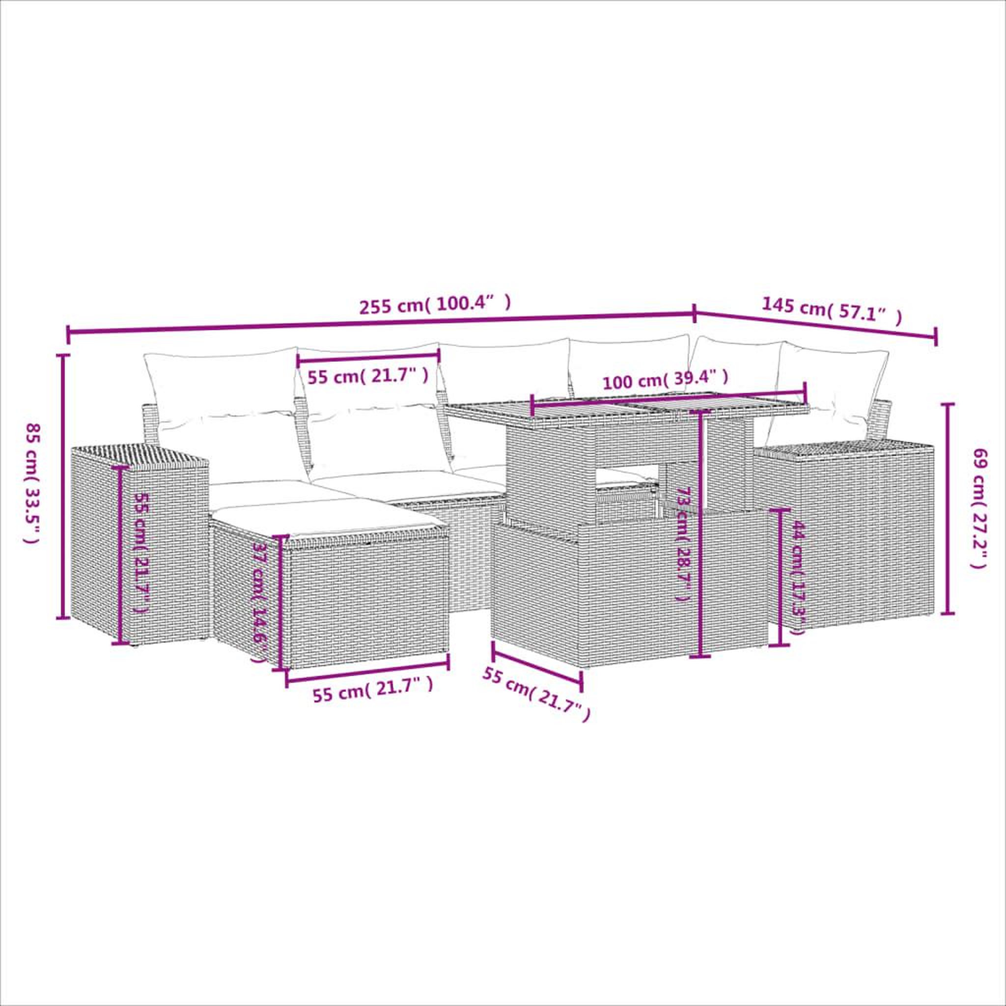 Voir la diapositive 4 : VIDAXL Salon de jardin 7 pcs avec coussins noir resine tressee