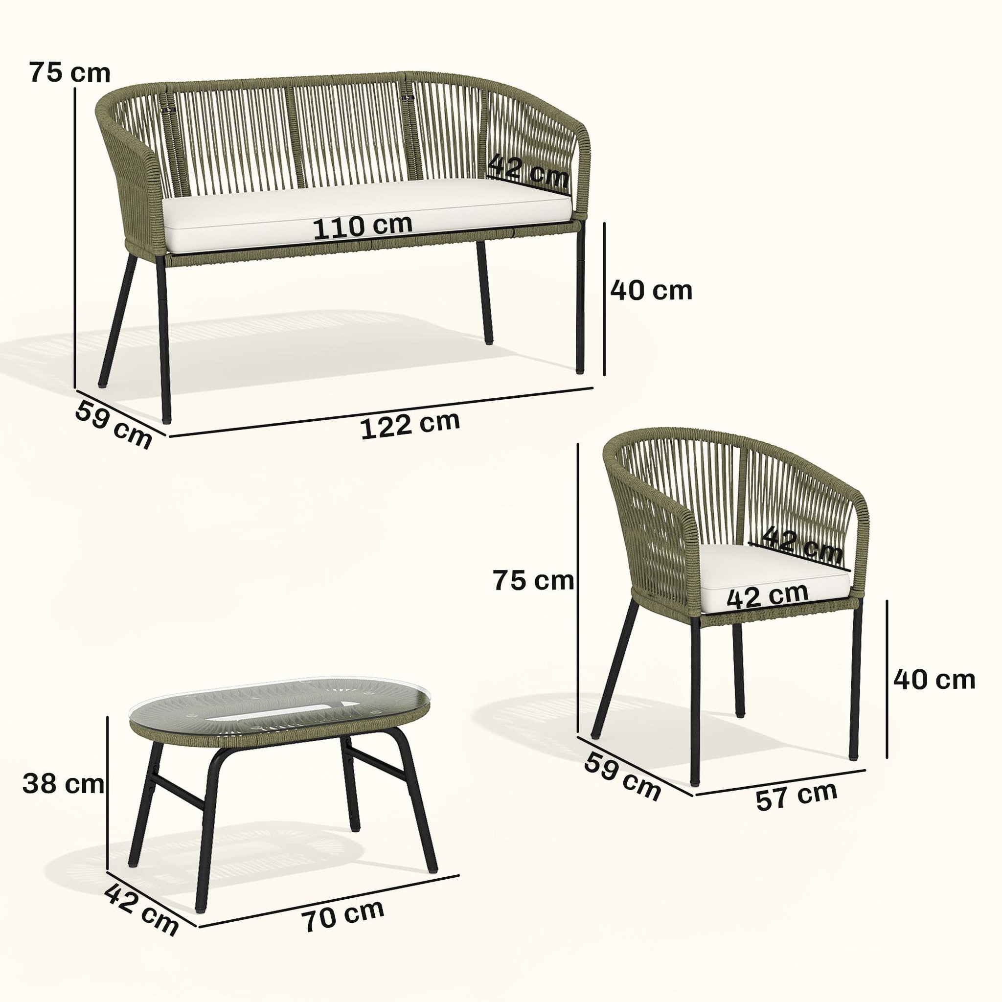 Voir la diapositive 3 : OUTSUNNY Salon de jardin design lignes arrondies 4 places 4 pièces