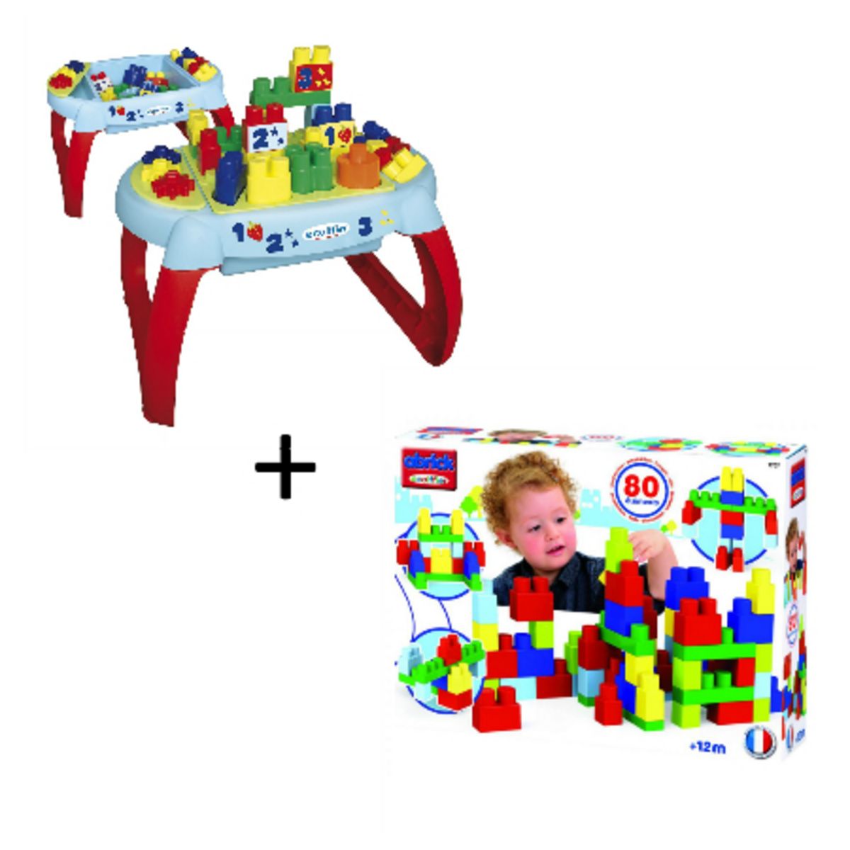 ECOIFFIER Table d'éveil Les Maxi + Boîte 80 pièces maxi ABRICK
