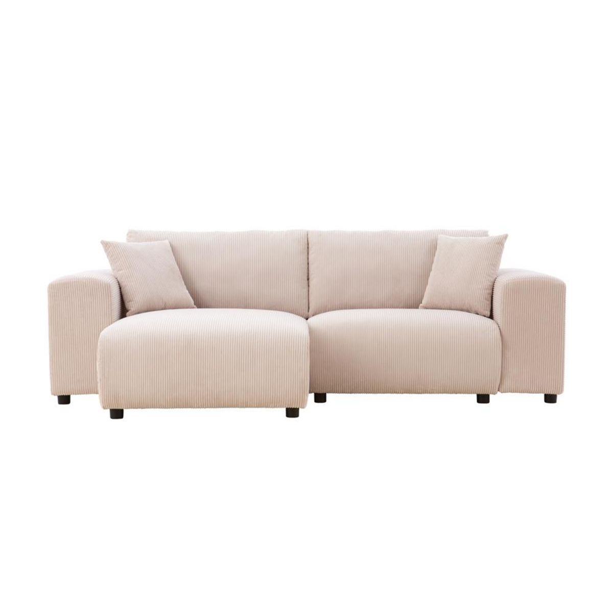 CONCEPT USINE Canapé d'angle modulable 3 places en velours côtelé beige ABERDEEN