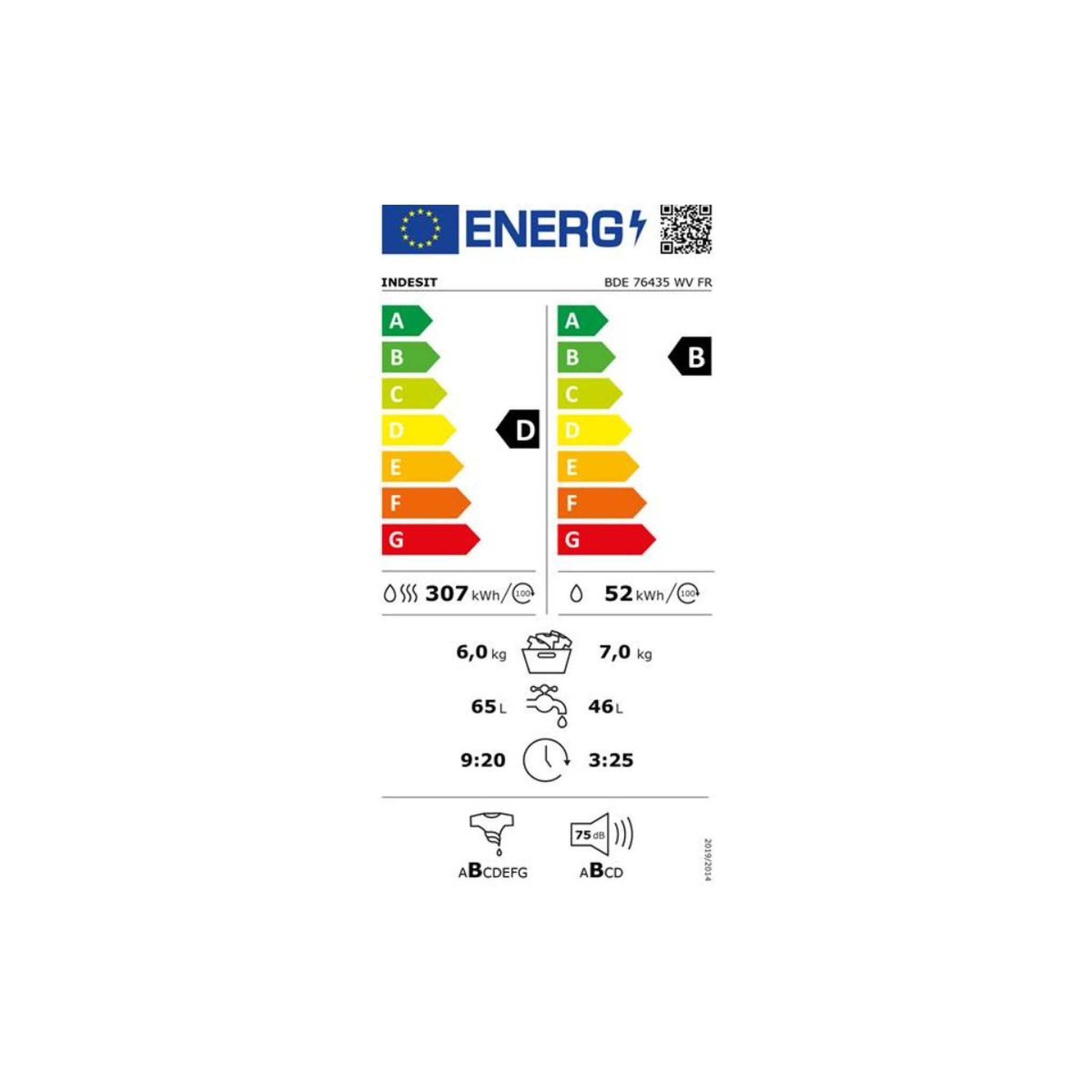 Voir la diapositive 2 : Indesit Lave-linge séchant frontal 7/6kg 1400 tours/min - bde76435wvfr