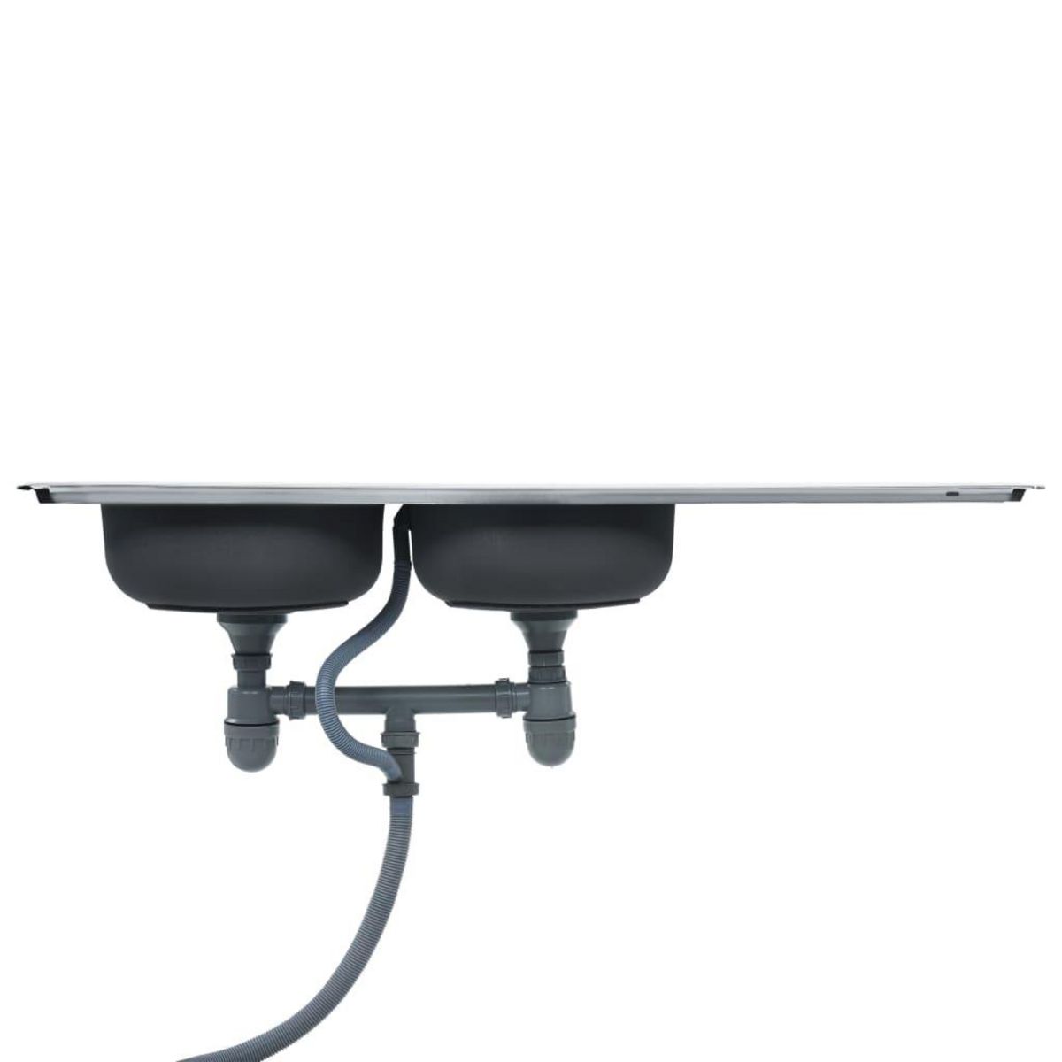 VIDAXL Evier double de cuisine avec crepine et piege Acier inoxydable