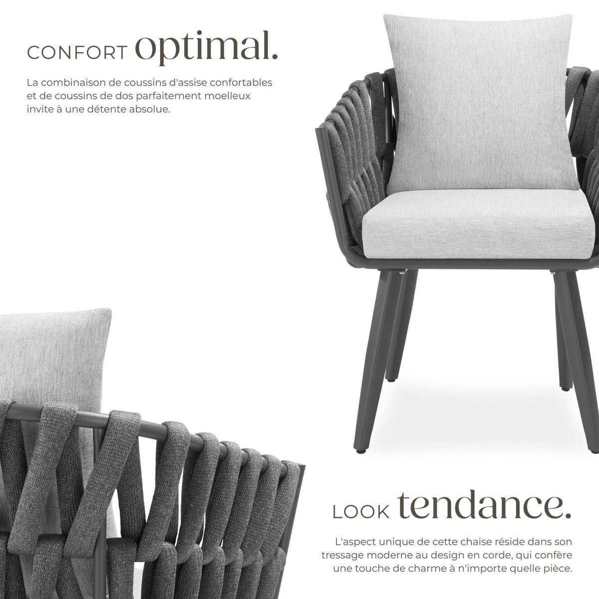 tectake Chaise avec cadre en aluminium gris anthracite