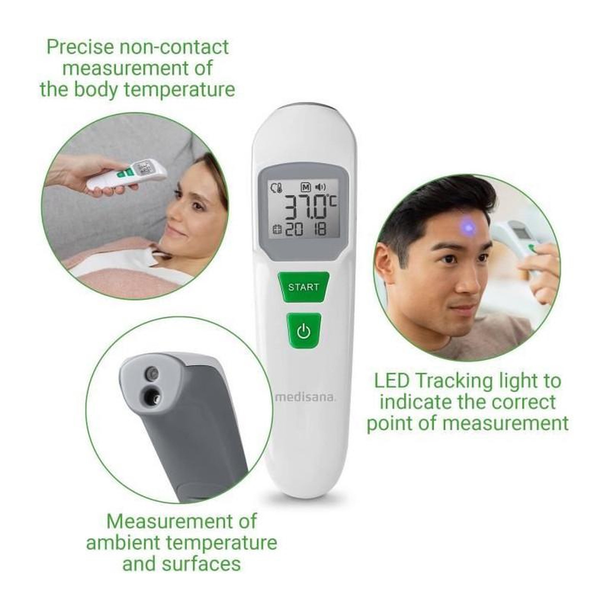 Voir la diapositive 3 : Medisana Thermometre - MEDISANA - TM 760 - Sans contact - Mesure précise viseur LED - Signal sonore - Mémoires - Dispositif medical cer