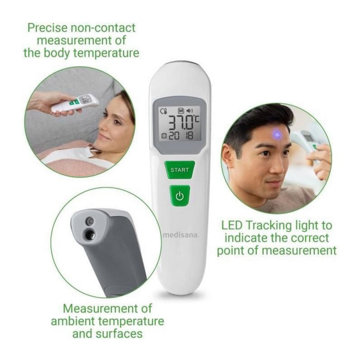 Medisana Thermometre - MEDISANA - TM 760 - Sans contact - Mesure précise viseur LED - Signal sonore - Mémoires - Dispositif medical cer