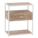 Paris Prix Table d'Appoint 1 Tiroir  Miraza  61cm Naturel & Blanc