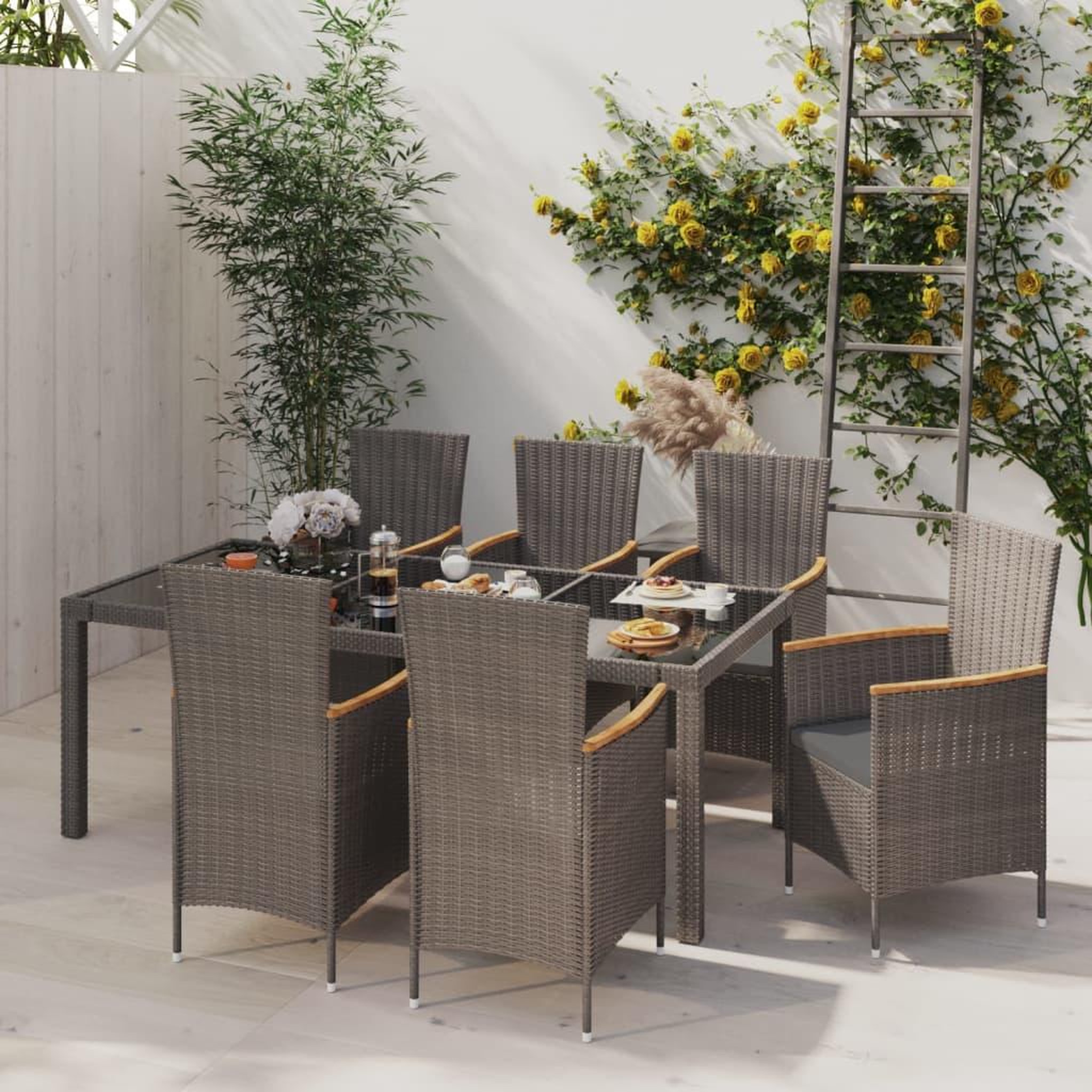 VIDAXL Ensemble a manger d'exterieur 7 pcs et coussins Resine tressee