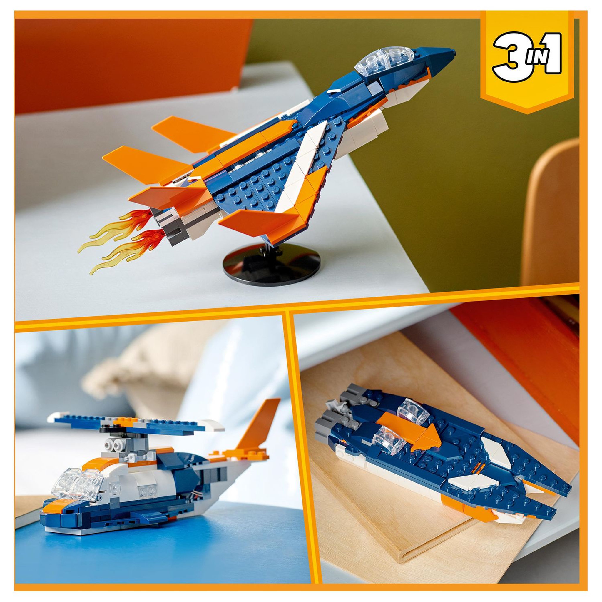 Voir la diapositive 7 : LEGO Creator 31126 - L&rsquo;Avion Supersonique, Jouet 3 en 1 Hélicoptère Bateau Avion