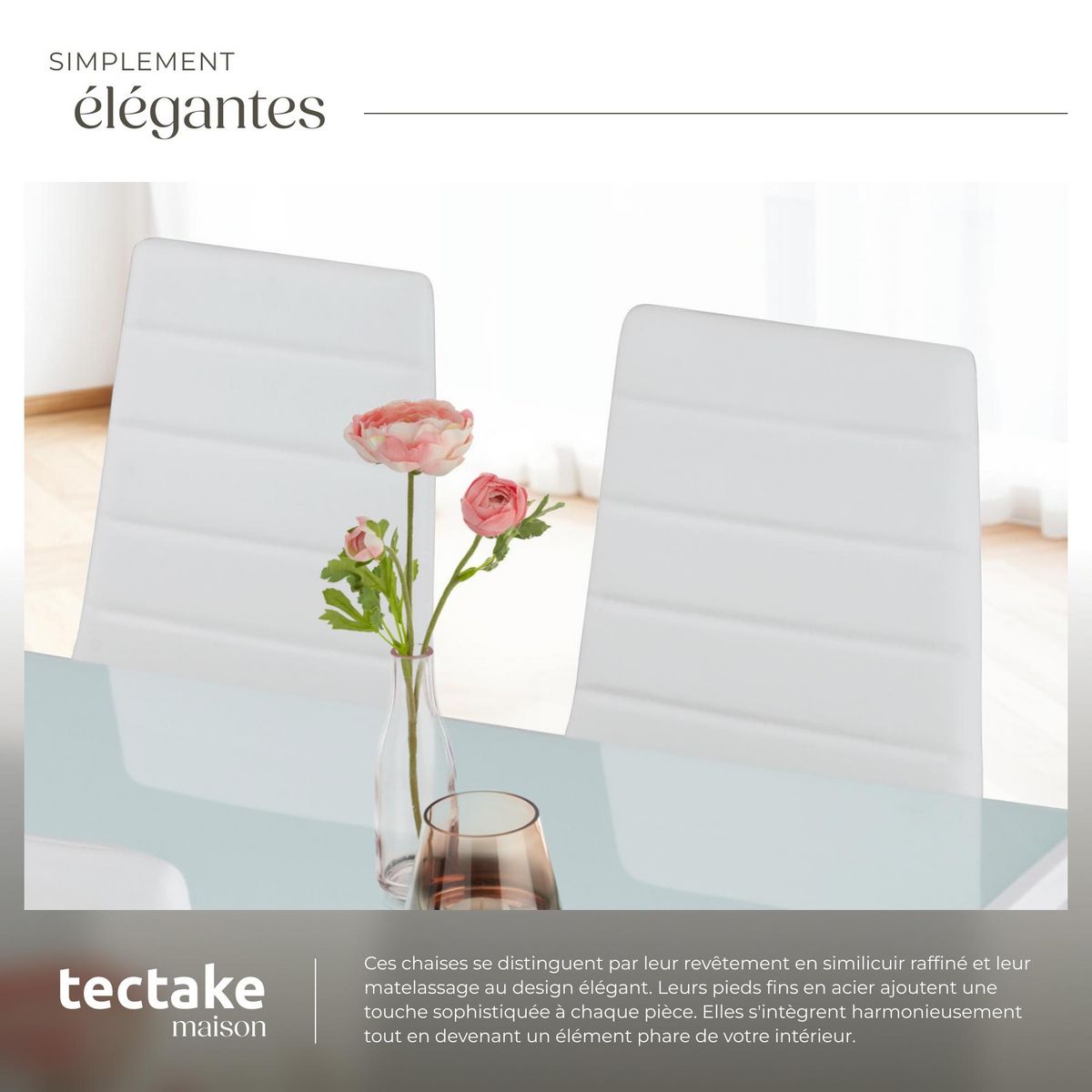 tectake Ensemble de chaises de salle à manger rembourrées avec revêtement aspect cuir blanc Lot de 4