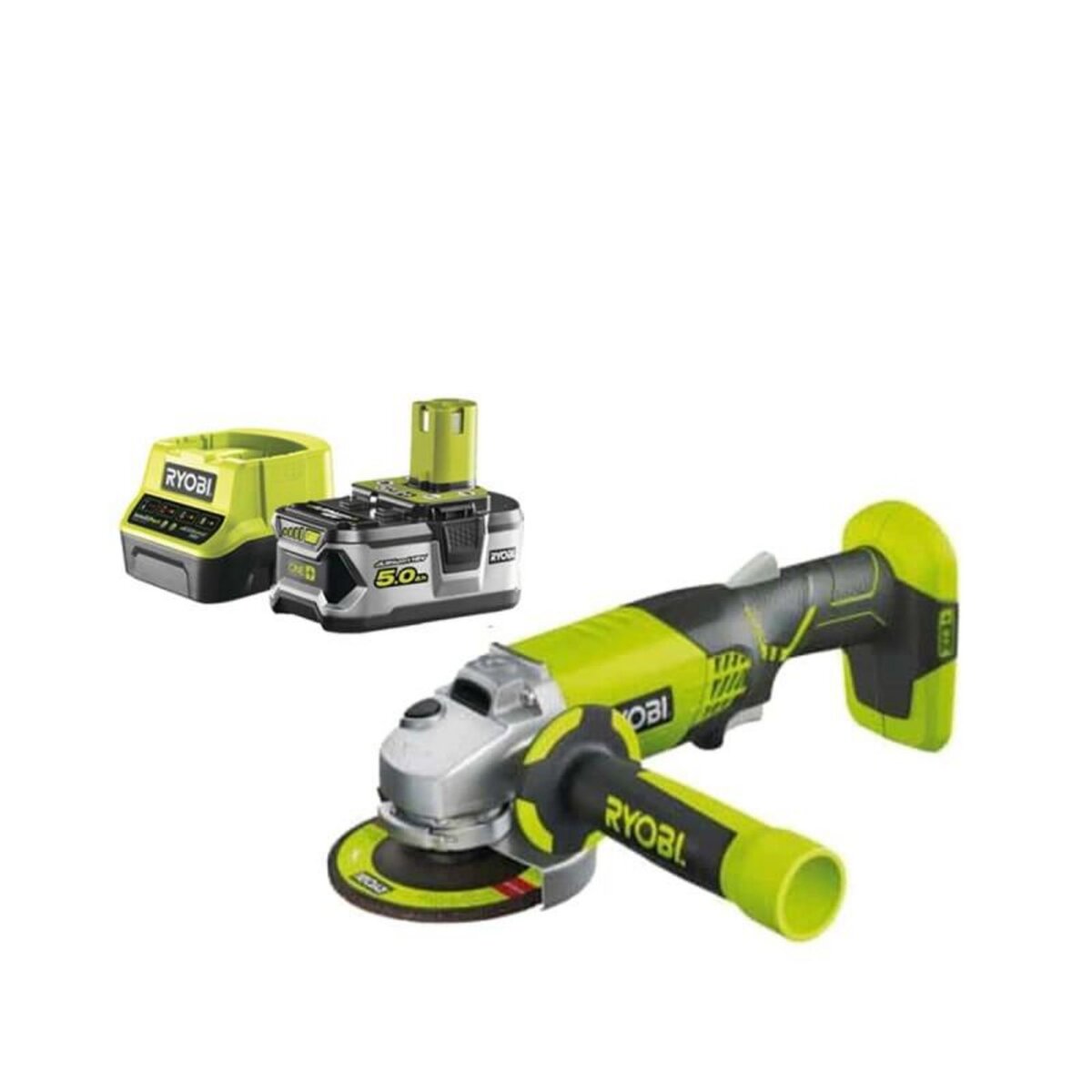Ryobi Pack RYOBI Meuleuse d'angle 18 V One+ R18AG-0 - 1 batterie 5.0Ah - 1 chargeur rapide 2.0Ah RC18120-