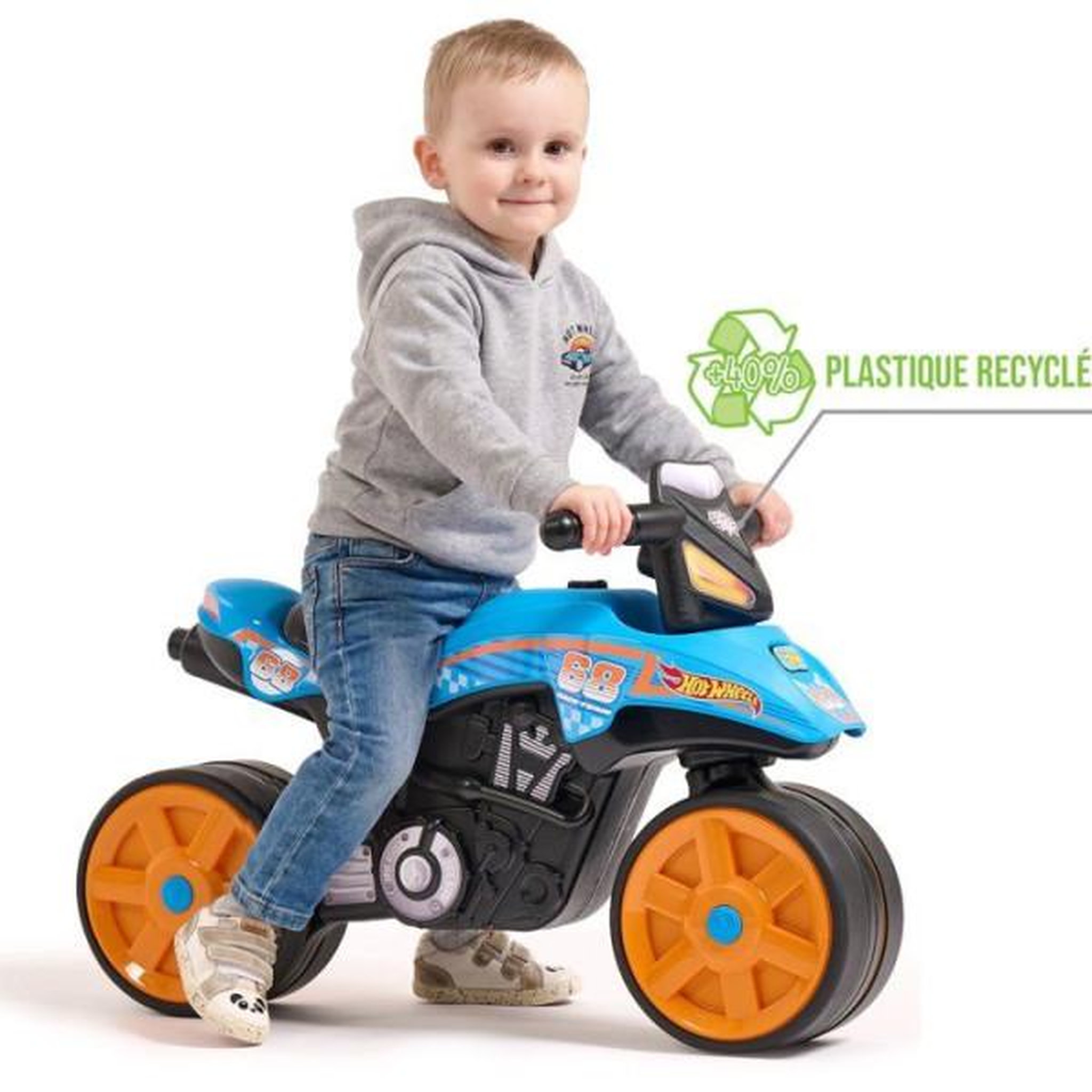 Voir la diapositive 2 : FALK Draisienne velo  - roues silencieuses - falk - moto hot wheels - plastique recyclé - guidon directionnel - bleu