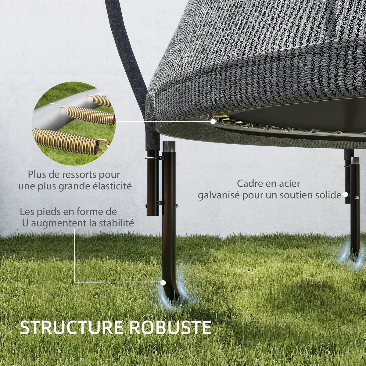 HOMCOM Trampoline de jardin Ø305 cm - couvre-ressort, filet de sécurité porte zippée verrouillable inclus - acier noir