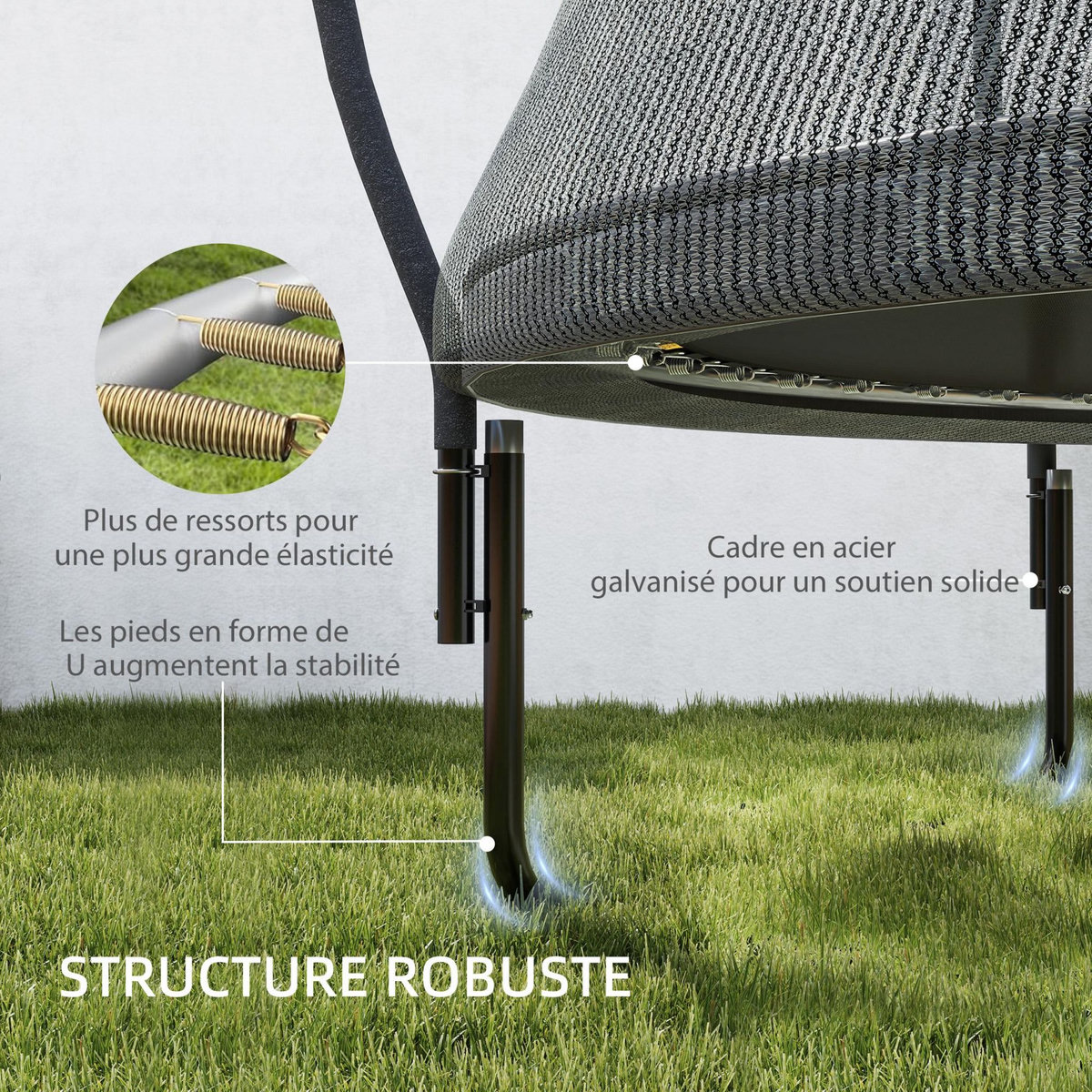 HOMCOM Trampoline de jardin Ø305 cm - couvre-ressort, filet de sécurité porte zippée verrouillable inclus - acier noir