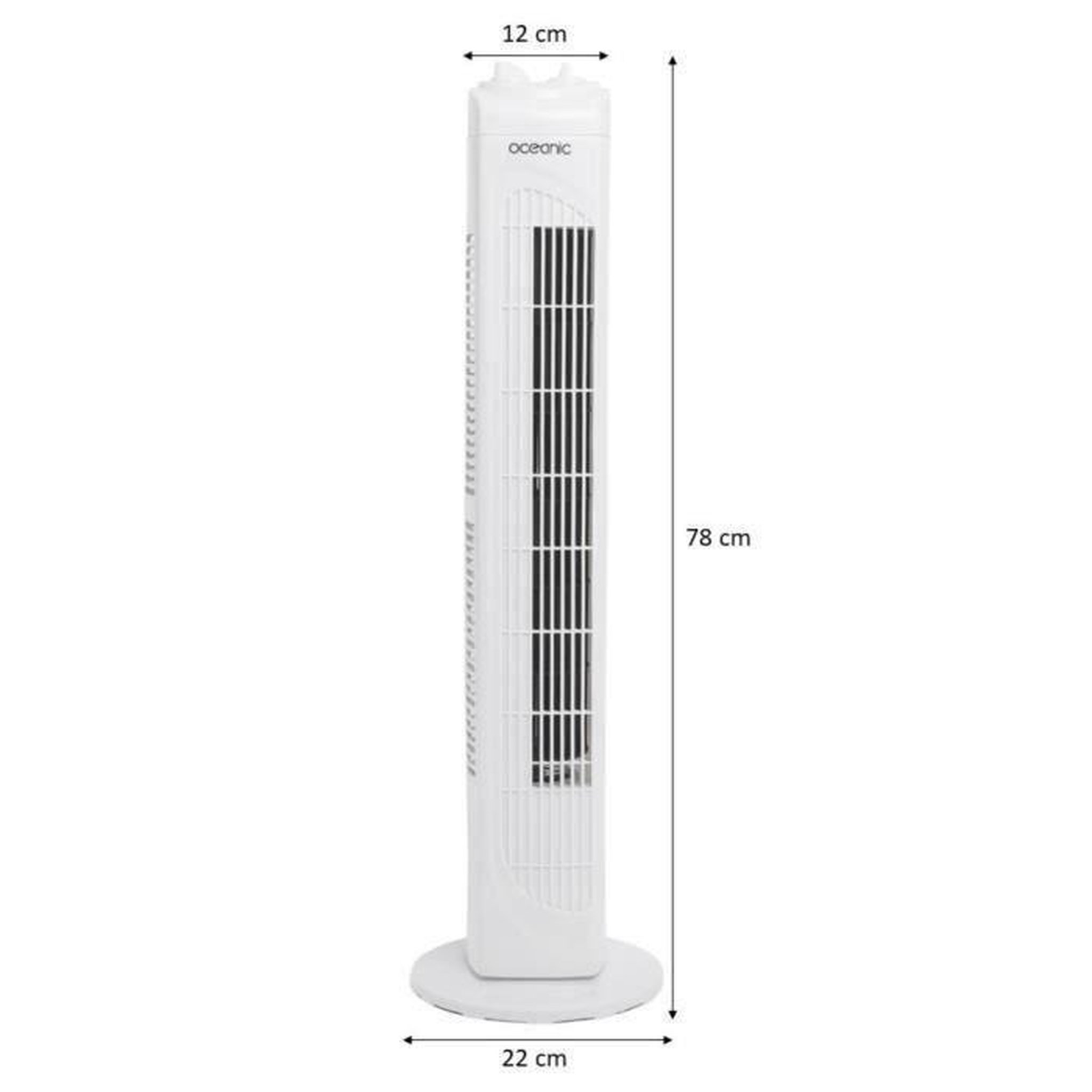 Voir la diapositive 2 : OCEANIC Ventilateur colonne OCEANIC - 45W -  3 vitesses - Oscillant - Minuterie - Blanc