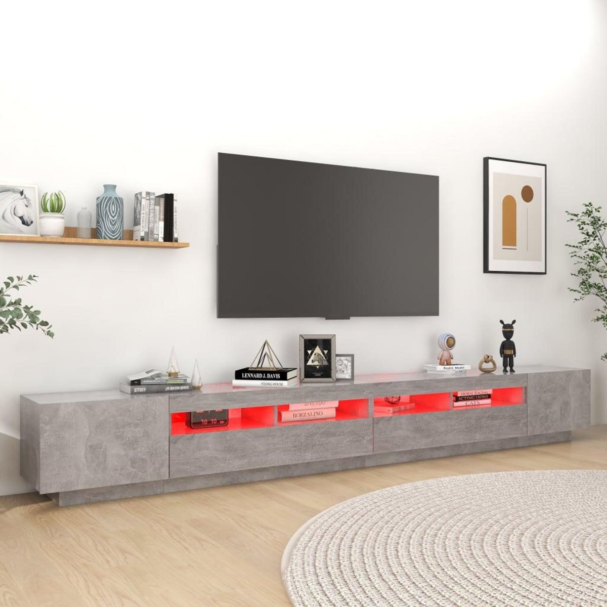 VIDAXL Meuble TV avec lumieres LED Gris beton 300x35x40 cm