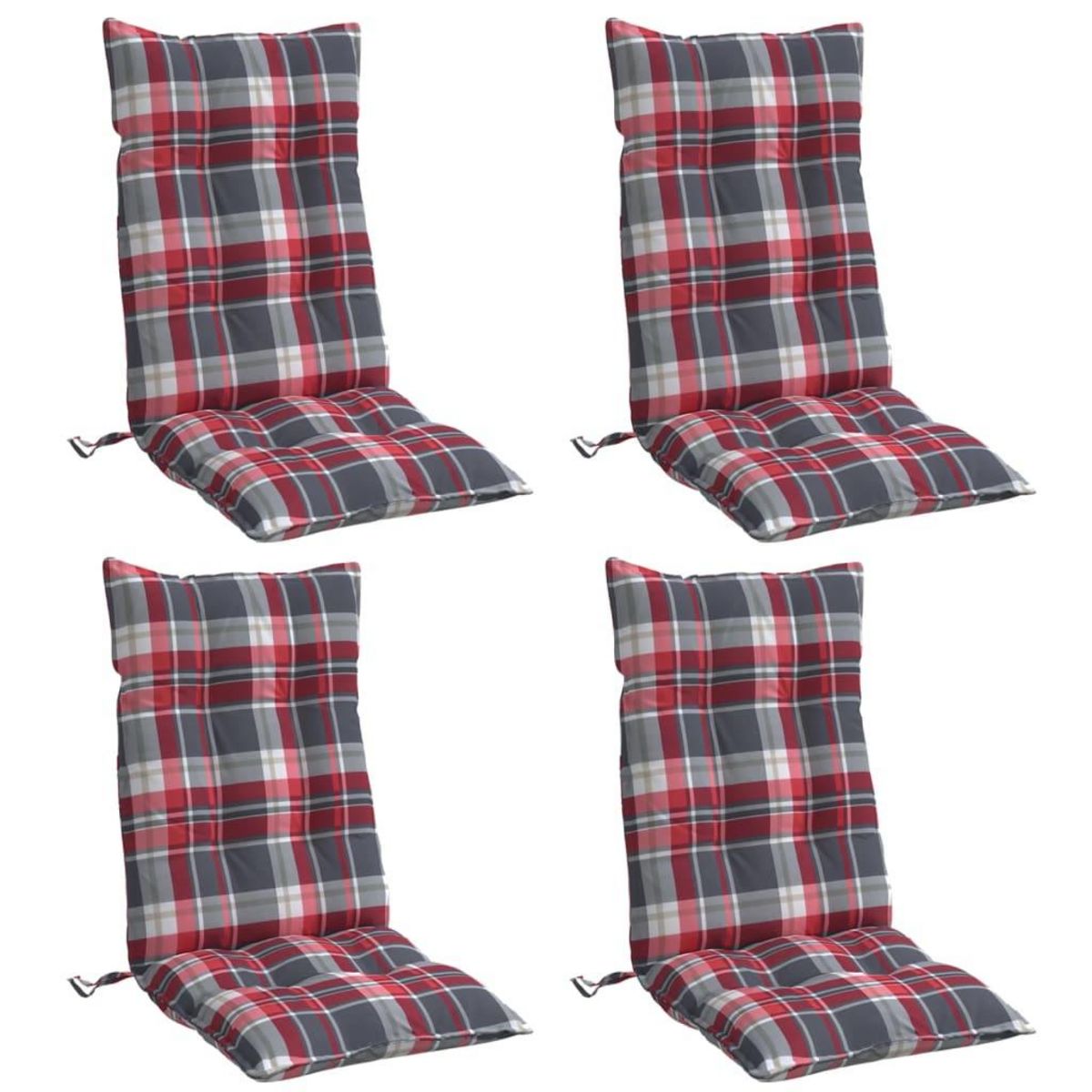 VIDAXL Coussins de chaise a dossier haut lot de 4 motif carreaux rouge