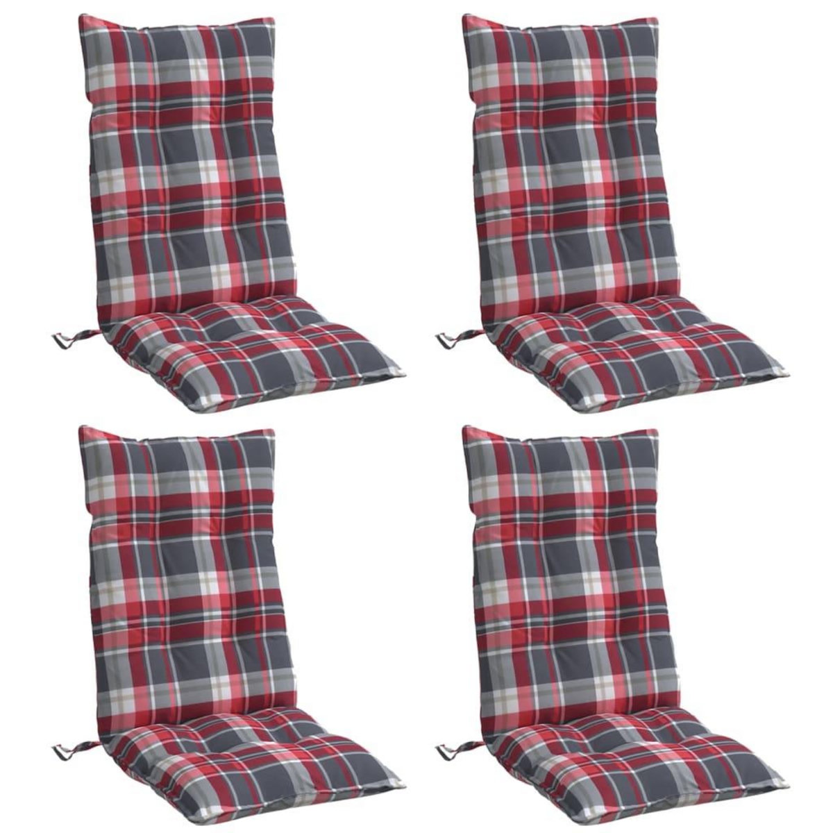 VIDAXL Coussins de chaise a dossier haut lot de 4 motif carreaux rouge