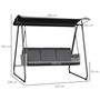 Voir la diapositive 3 : OUTSUNNY Balancelle de jardin 3 places auvent inclinaison réglable coussins assise et dossier résine tressée grise acier époxy polyester noir