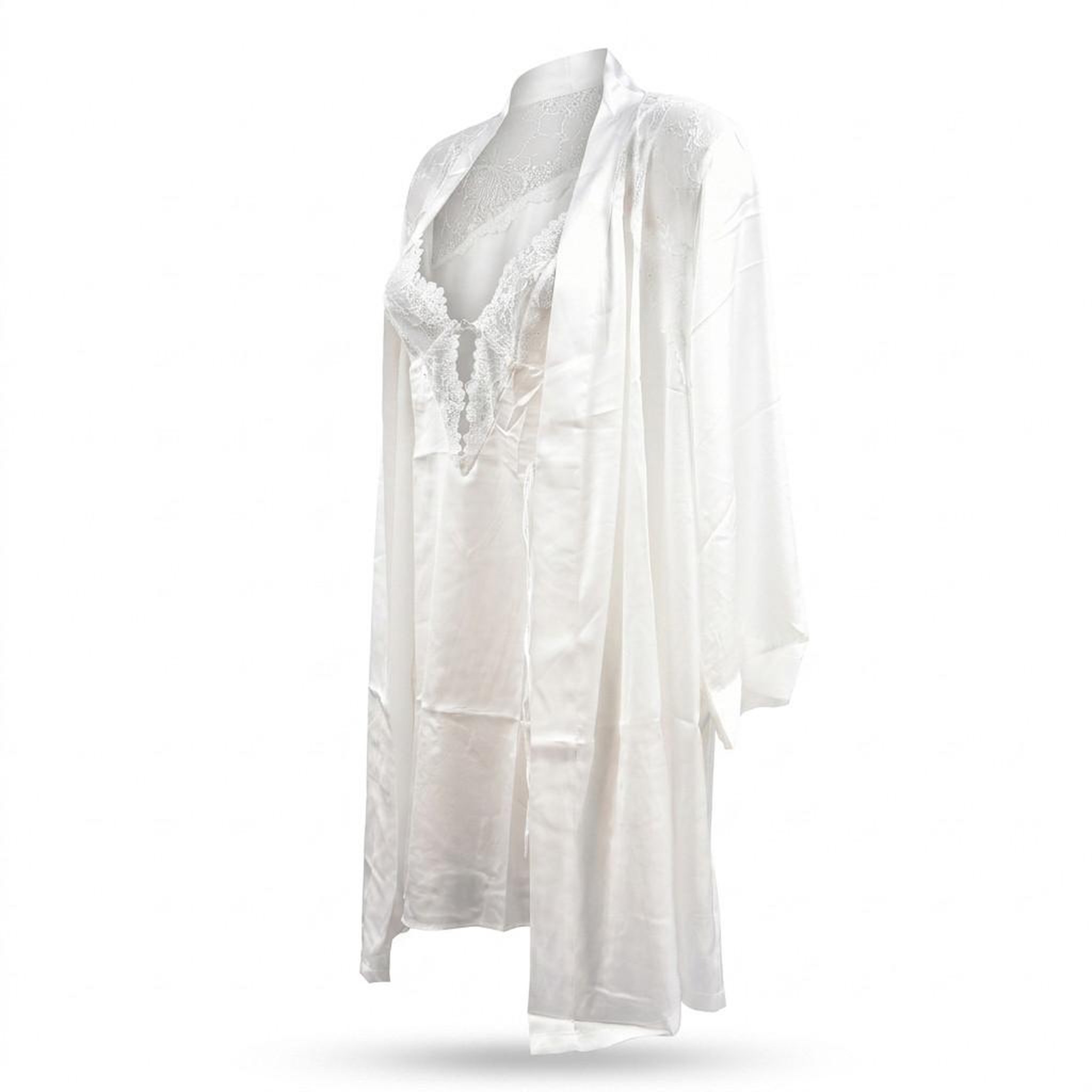 Voir la diapositive 1 : OZABI OZABI Nuisette et Kimono Femme Satin Effet Soie Dentelle Pailletée
