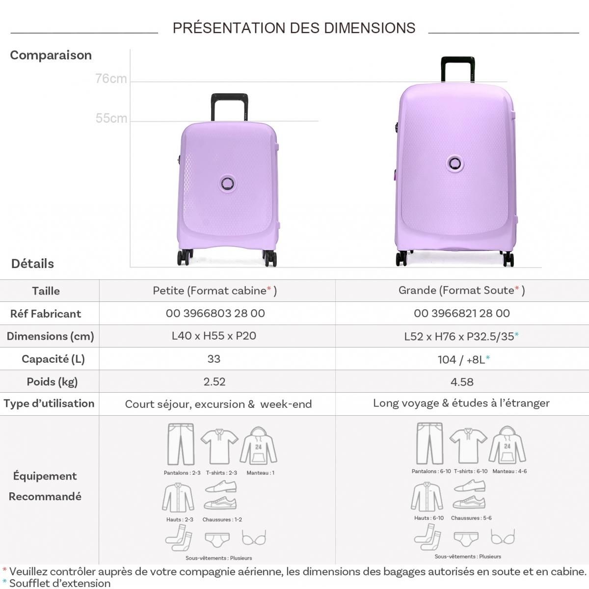 Delsey Lot 2 valises rigides Beaumont cabine 55cm et soute 76cm TSA