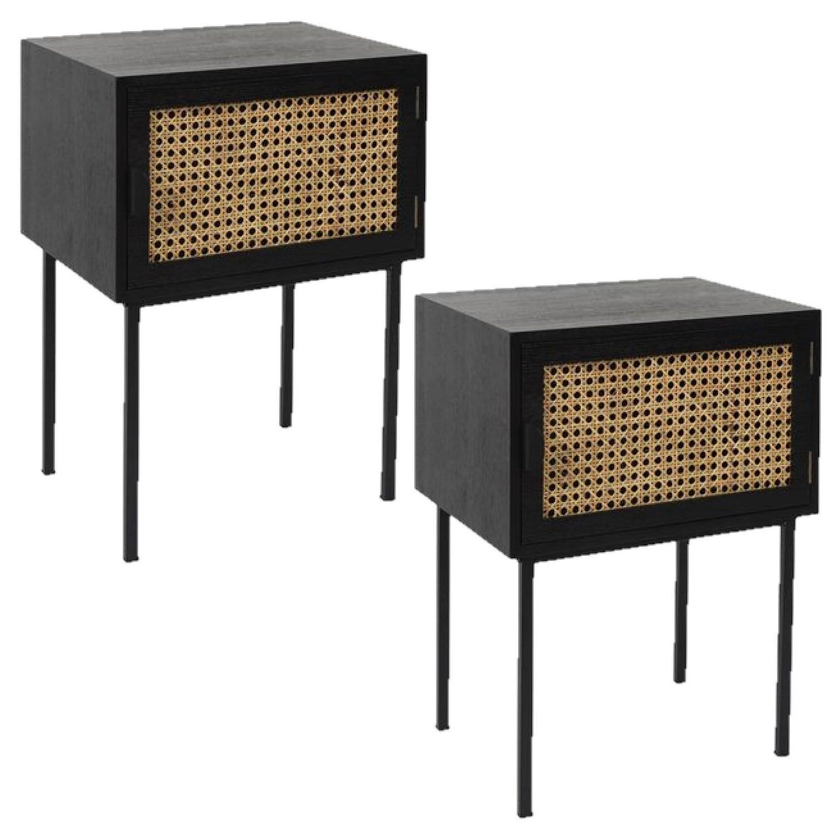TOILINUX Lot de 2 Tables de chevet en cannage 1 porte en Bois et métal