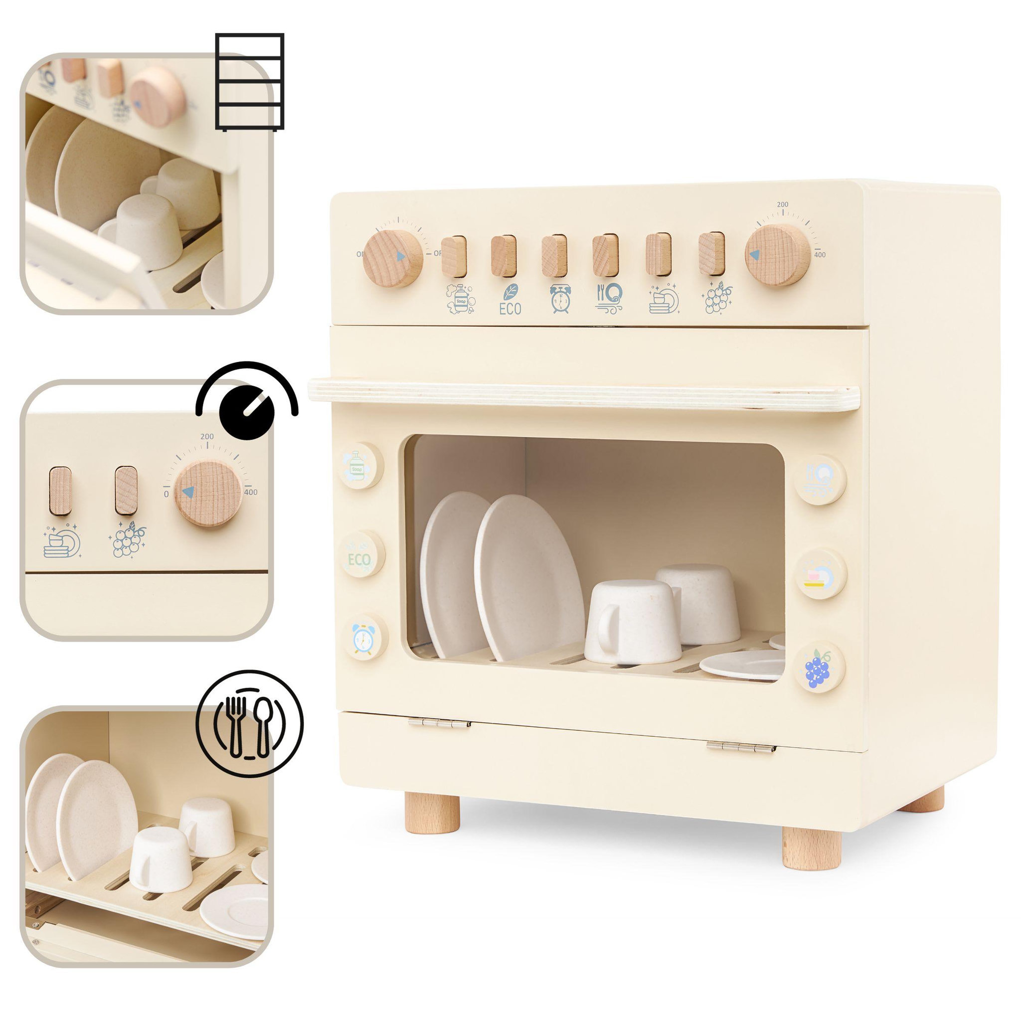 Voir la diapositive 4 : MAMABRUM Lave-vaisselle de cuisine en bois jeu d'imitation mamabrum
