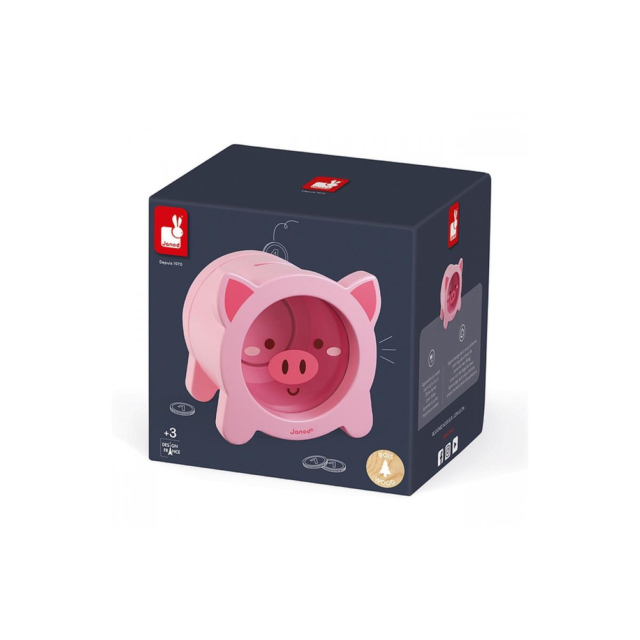 Voir la diapositive 3 : Juratoys-Janod Tirelire Enfant en Bois Cochon