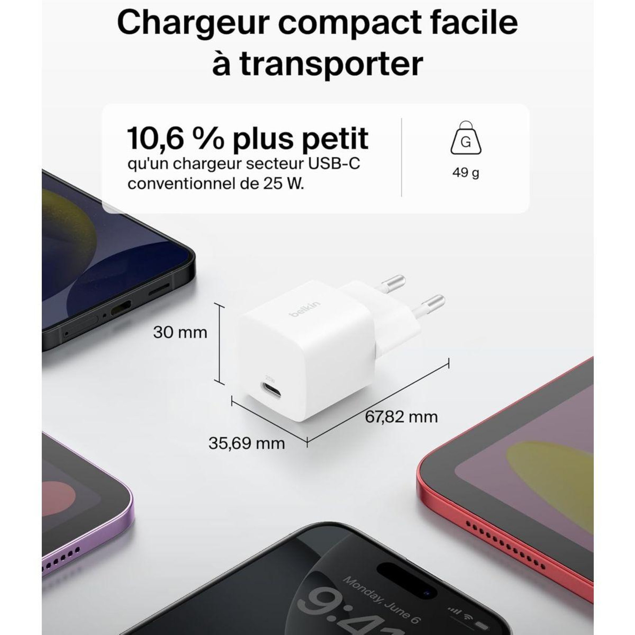 Voir la diapositive 4 : Belkin Chargeur 25w usb-c blanc