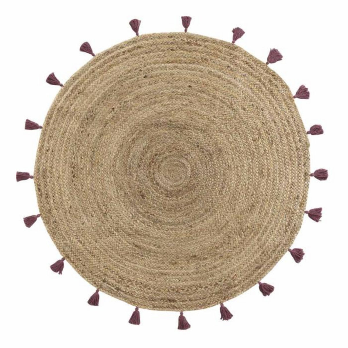 Paris Prix Tapis Déco Rond en Jute  Shira  120cm Bordeaux