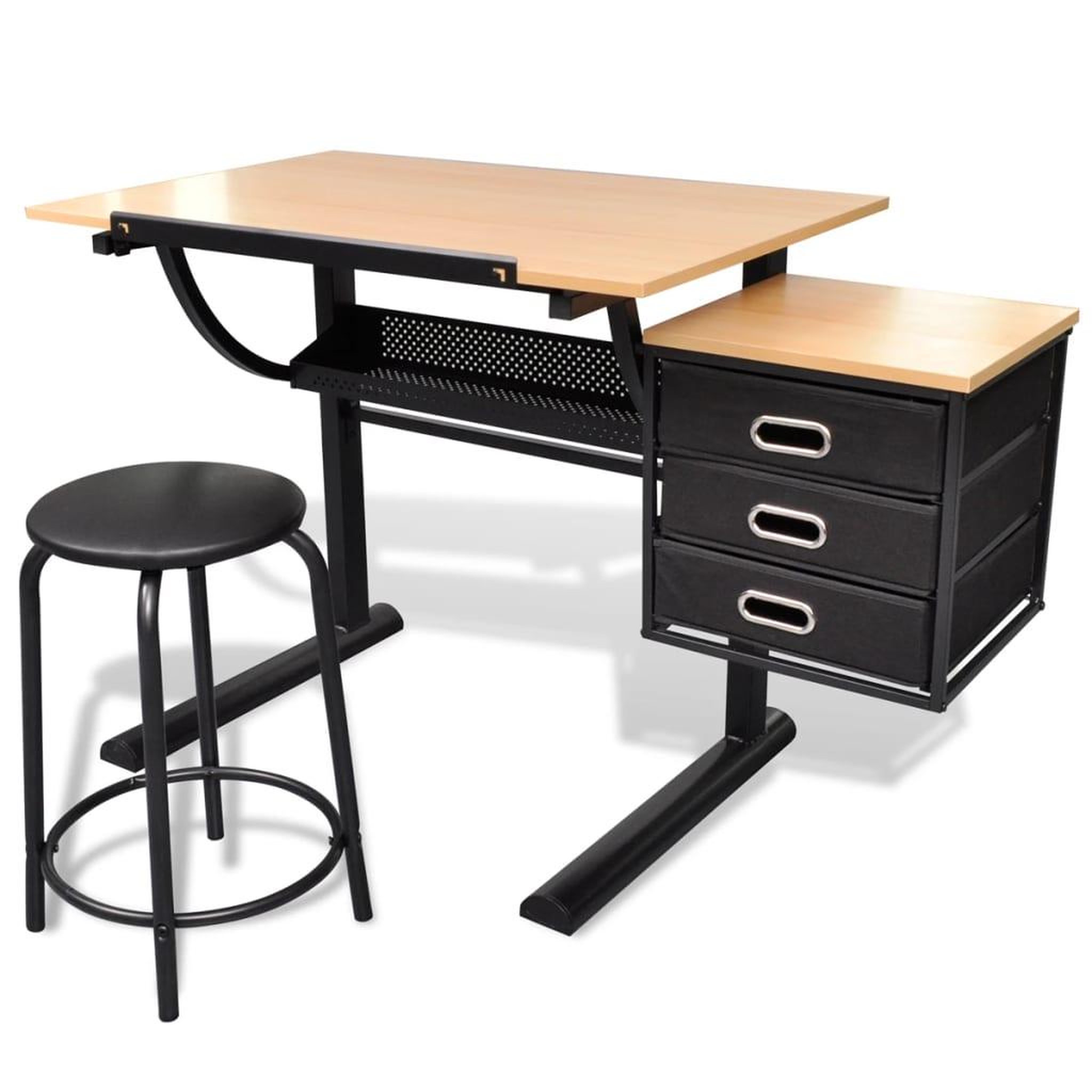 Voir la diapositive 2 : VIDAXL Table a dessin inclinable a 3 tiroirs avec tabouret