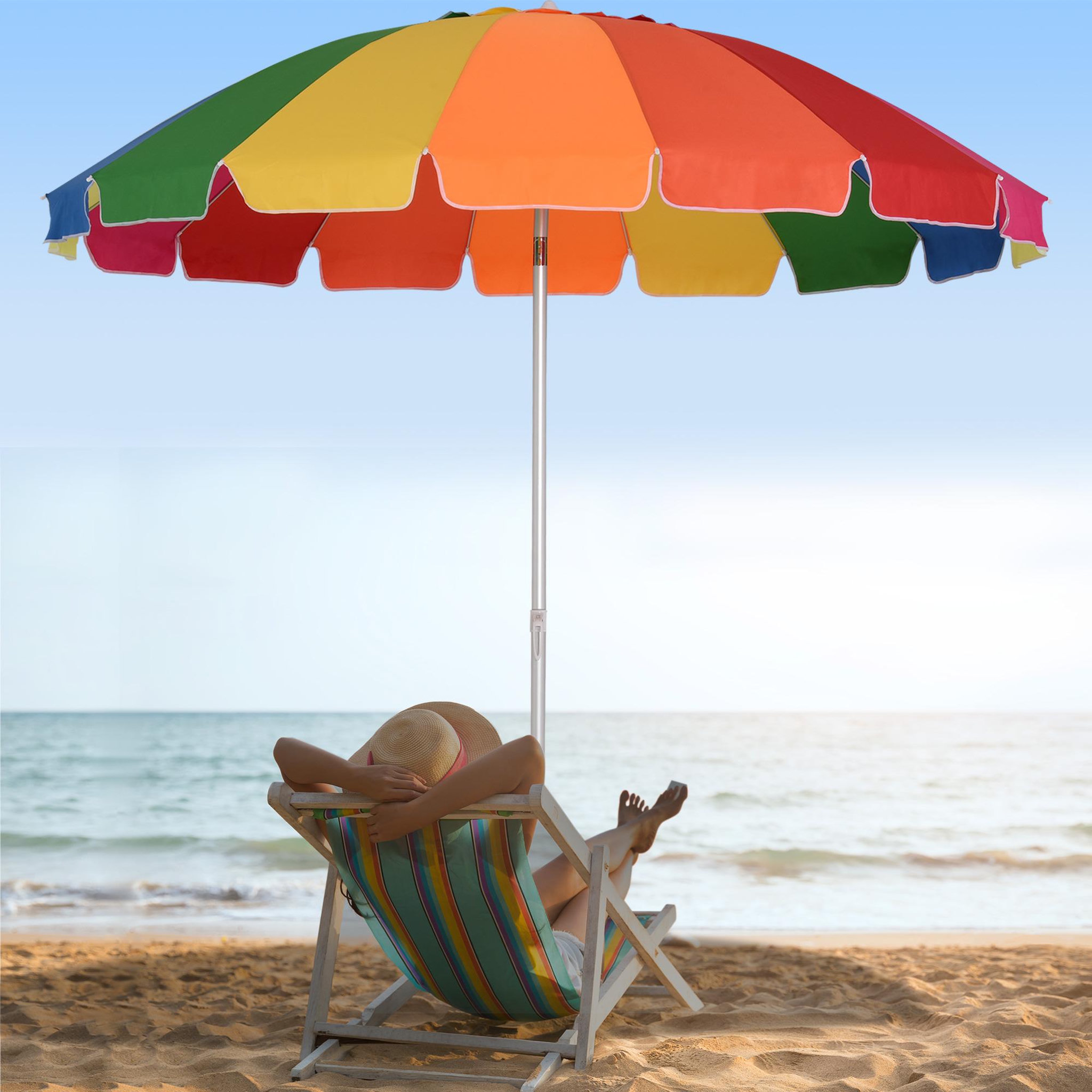 Voir la diapositive 3 : OUTSUNNY Parasol inclinable rond Ø 220 cm tissu polyester haute densité anti-UV mât démontable alu sac de transport inclu multicolore