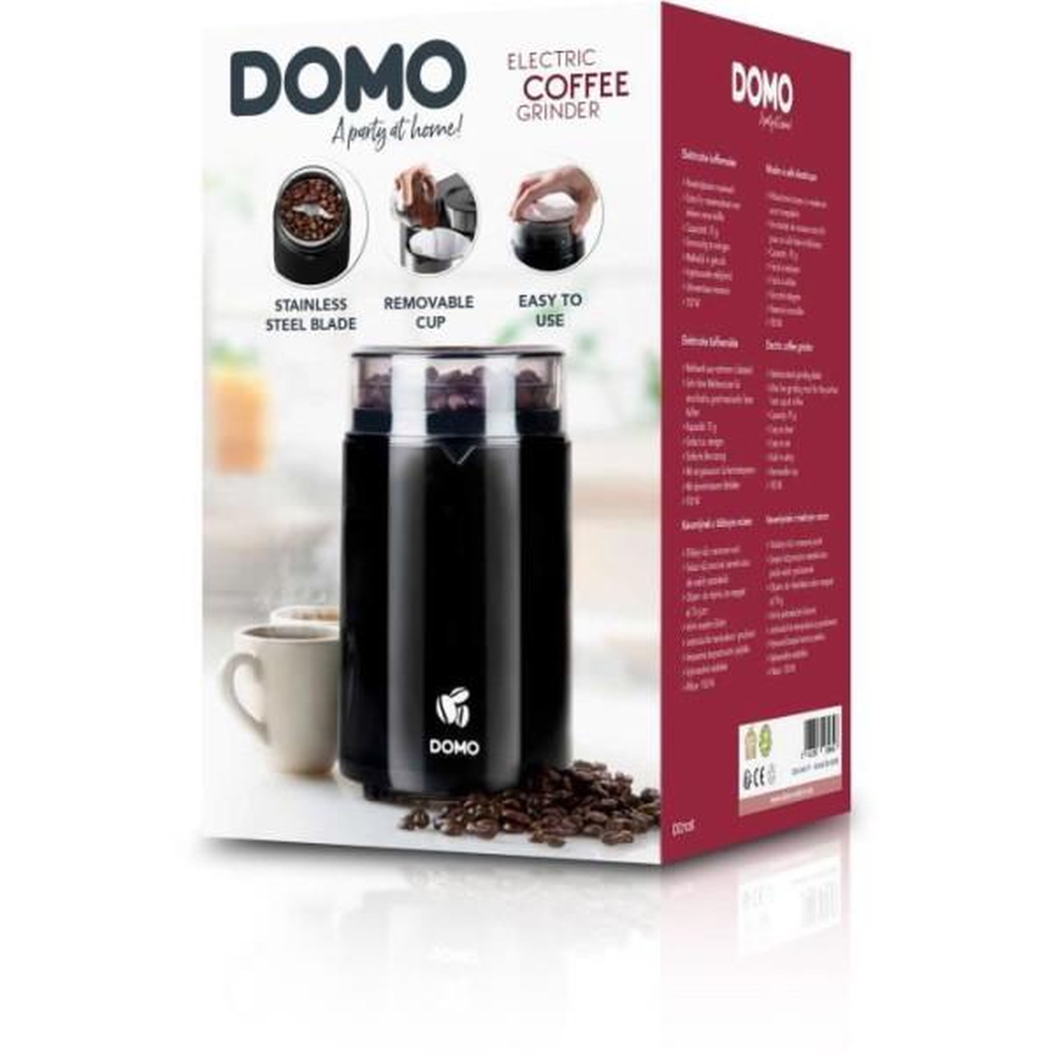 Voir la diapositive 3 : Domo Moulin a Cafe - Cafetiere  électrique - DOMO - DO712K - 150 W - Capacité : 70 g - Mécanisme broyeur a meules