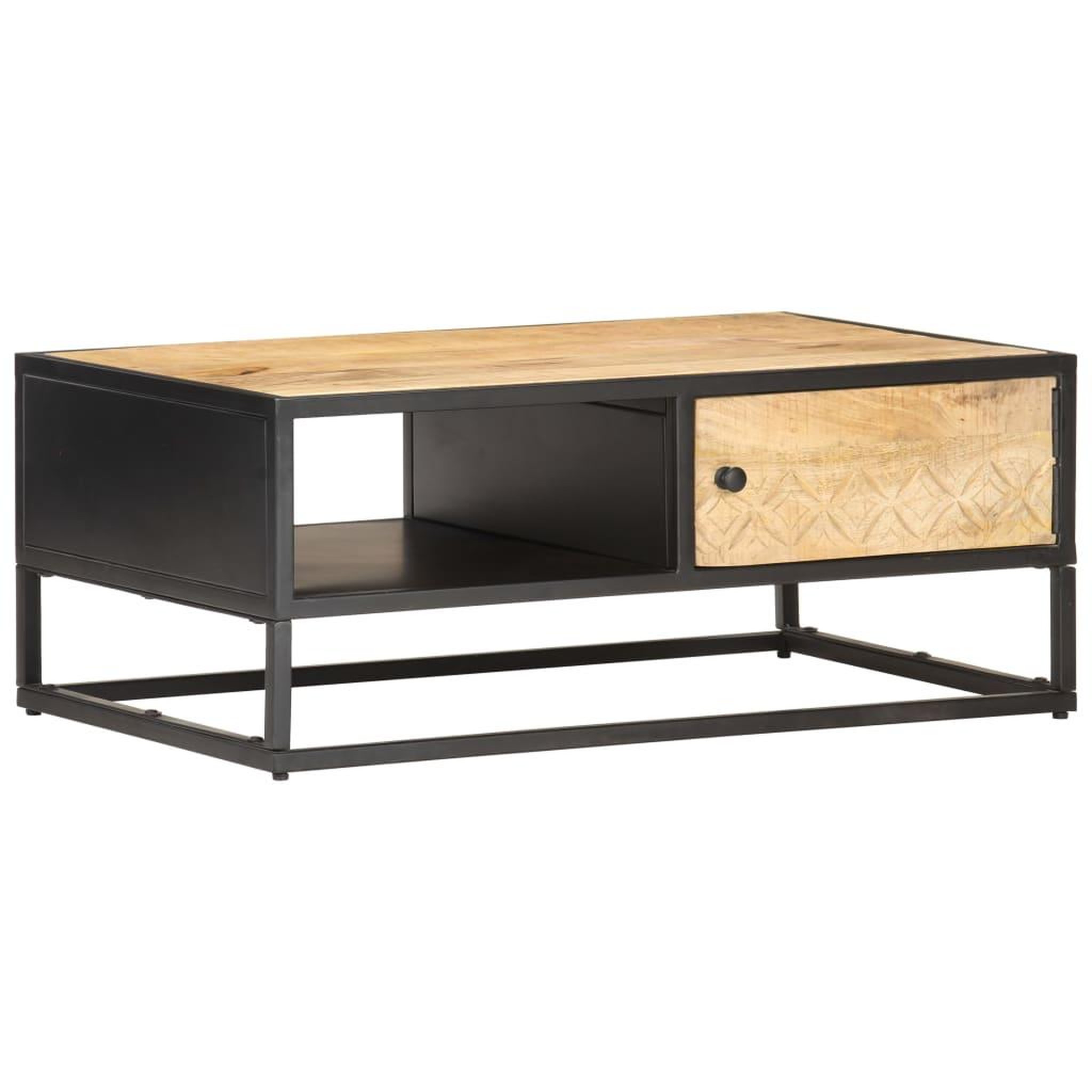 VIDAXL Table basse a porte sculptee 90x55x36 cm bois de manguier brut