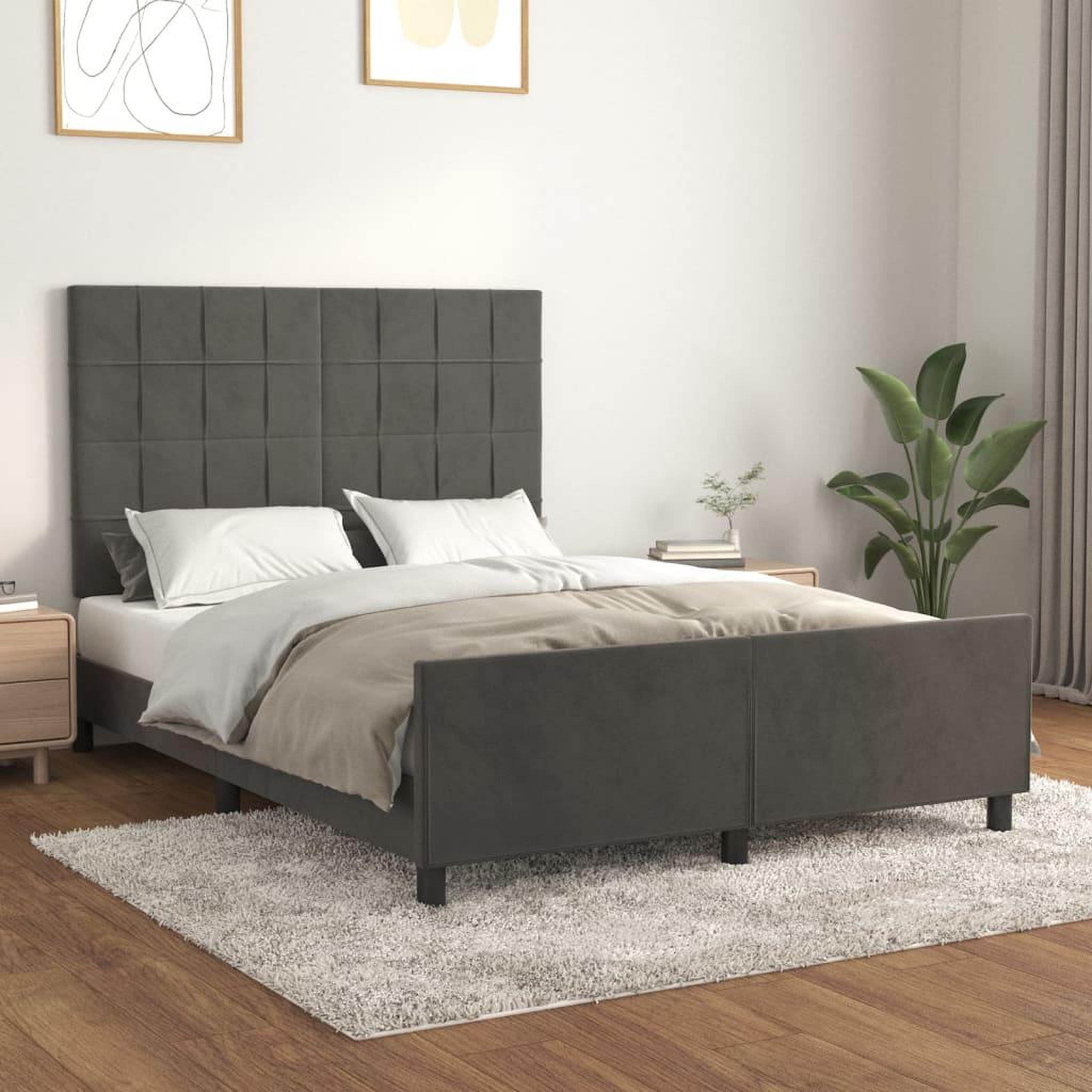 Voir la diapositive 1 : VIDAXL Cadre de lit sans matelas gris fonce 140x200 cm velours