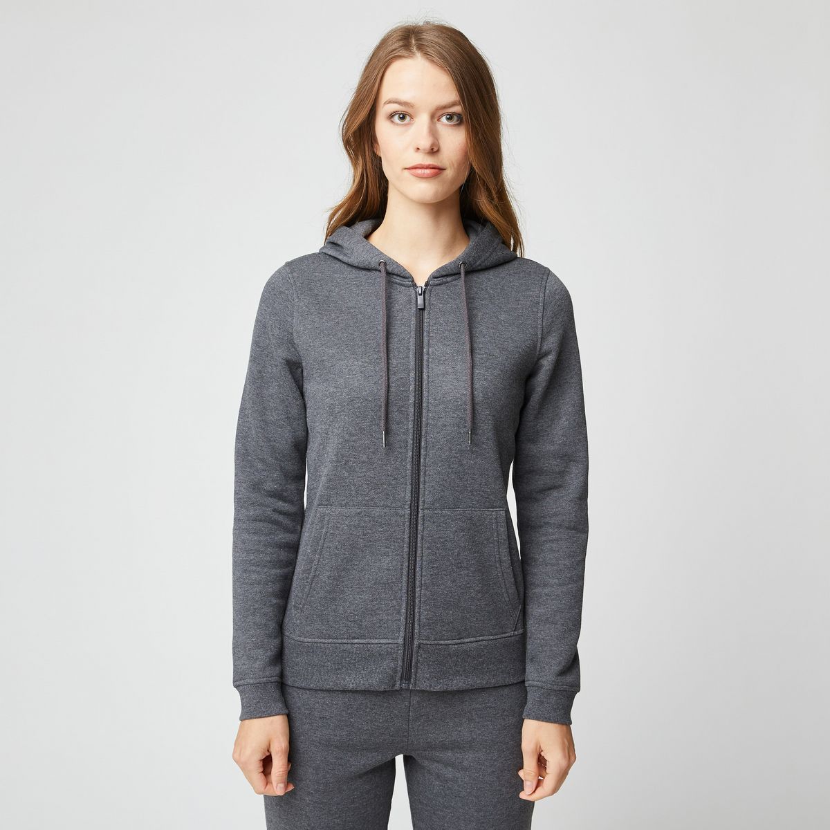 IN EXTENSO Sweat de sport zippé à capuche gris chiné femme