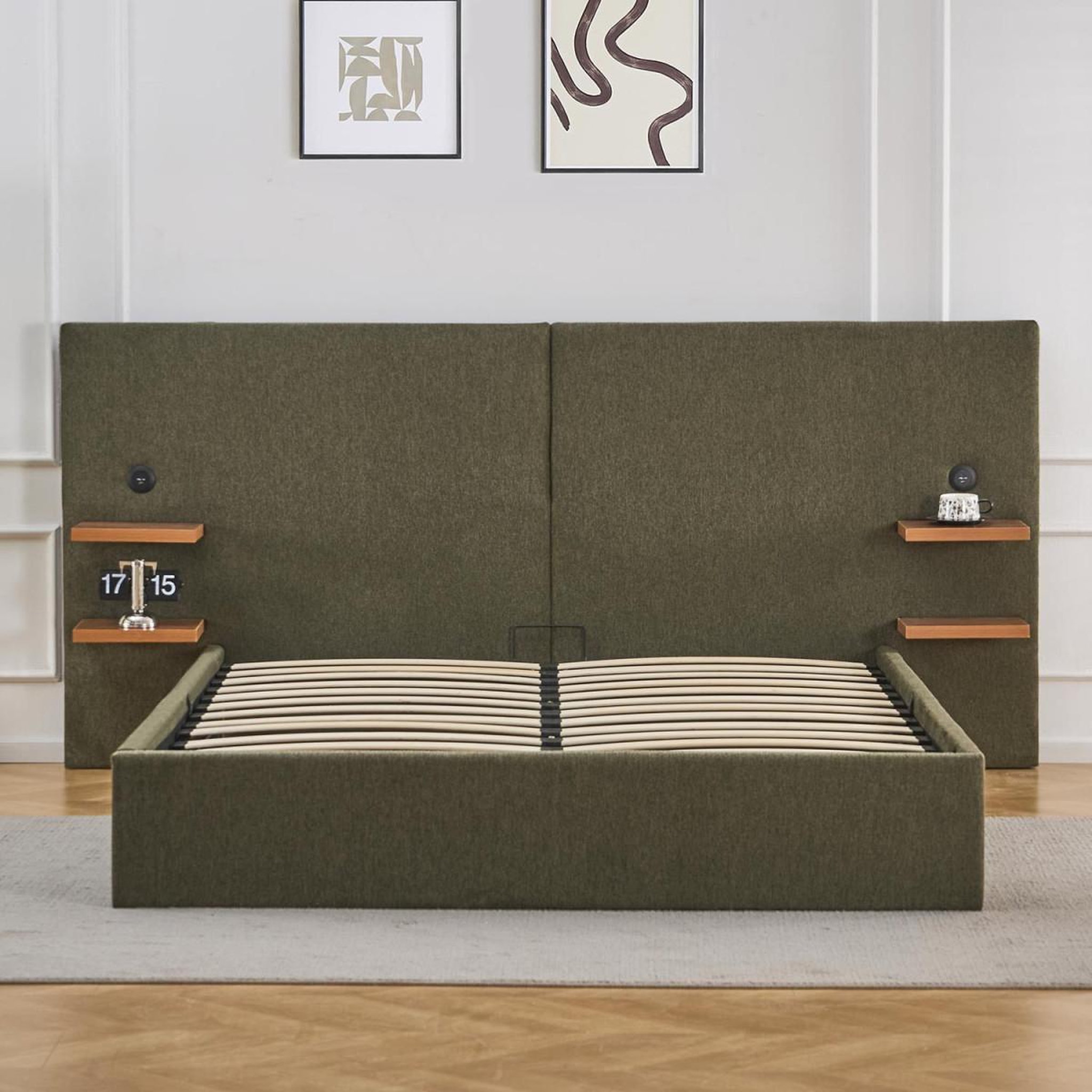 Voir la diapositive 2 : Paris Prix Lit coffre avec tablettes & usb  mike  160x200cm vert